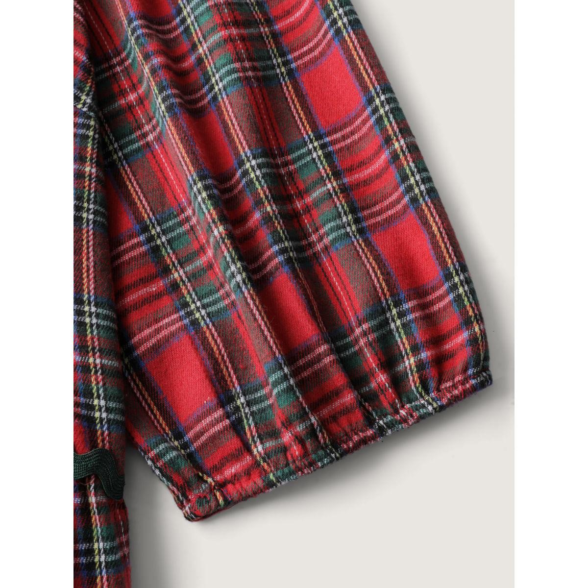 Plus Size Festive Plaid Wavy Trim Midi Dress Brightred Women Leisure Non Extra Long Sleeve Curvy BloomChic 26/4X Product Image