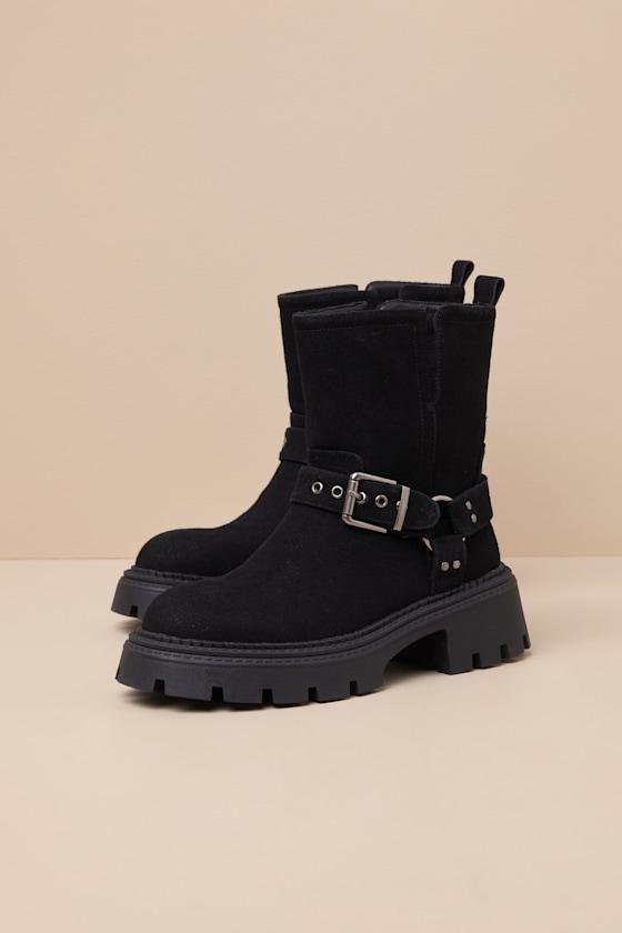 Rylander Black Suede Moto Ankle Boots Product Image