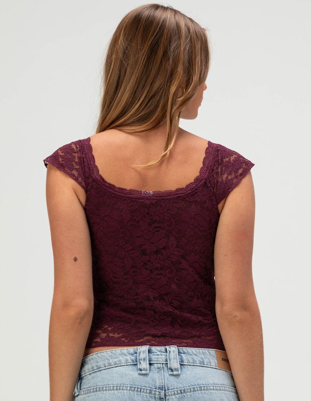 FULL TILT Womens Lace Top - BURGUNDY Product Image