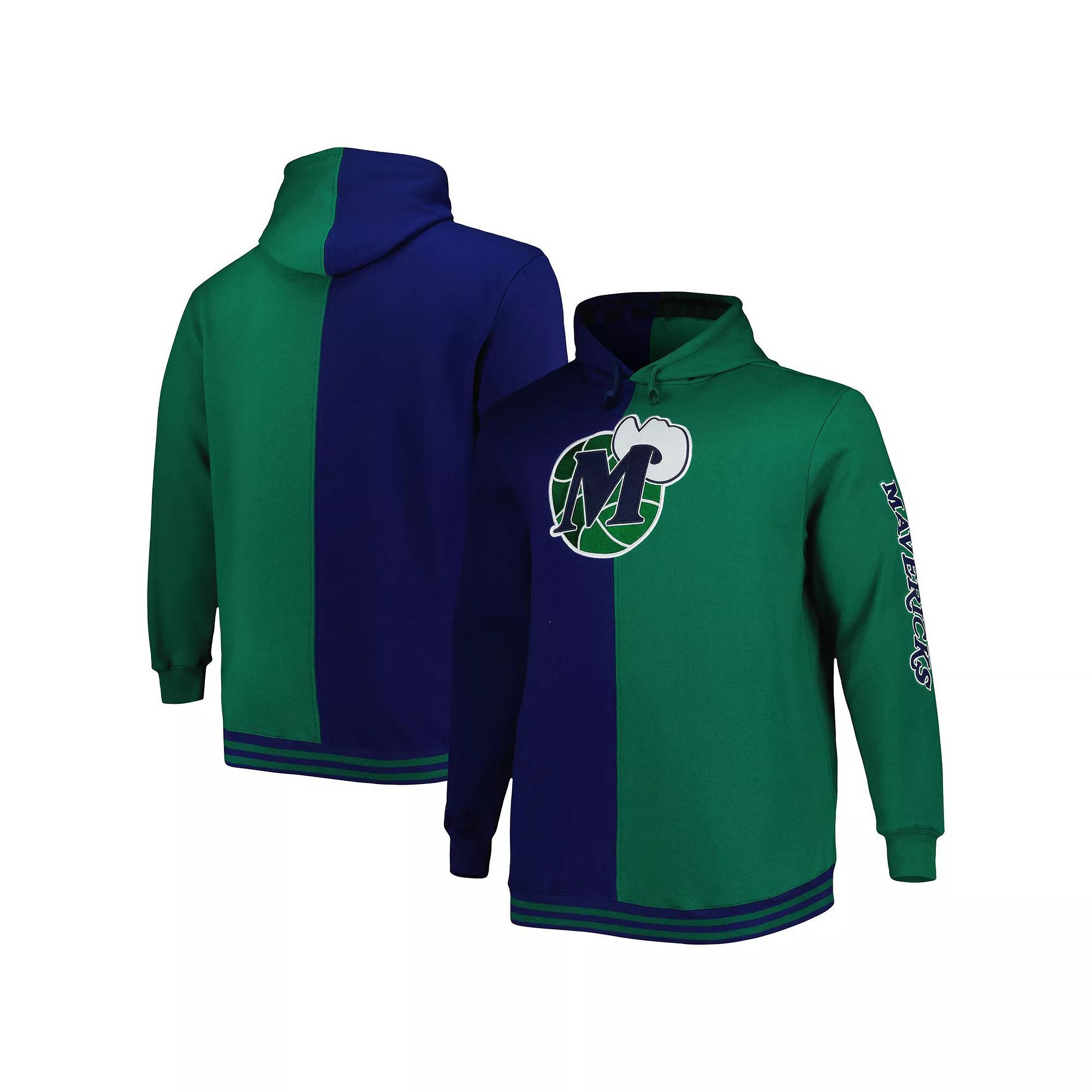 Men's Mitchell & Ness Navy/Green Dallas Mavericks Big & Tall Hardwood Classics Split Pullover Hoodie, Size: 2XLT, Blue Product Image