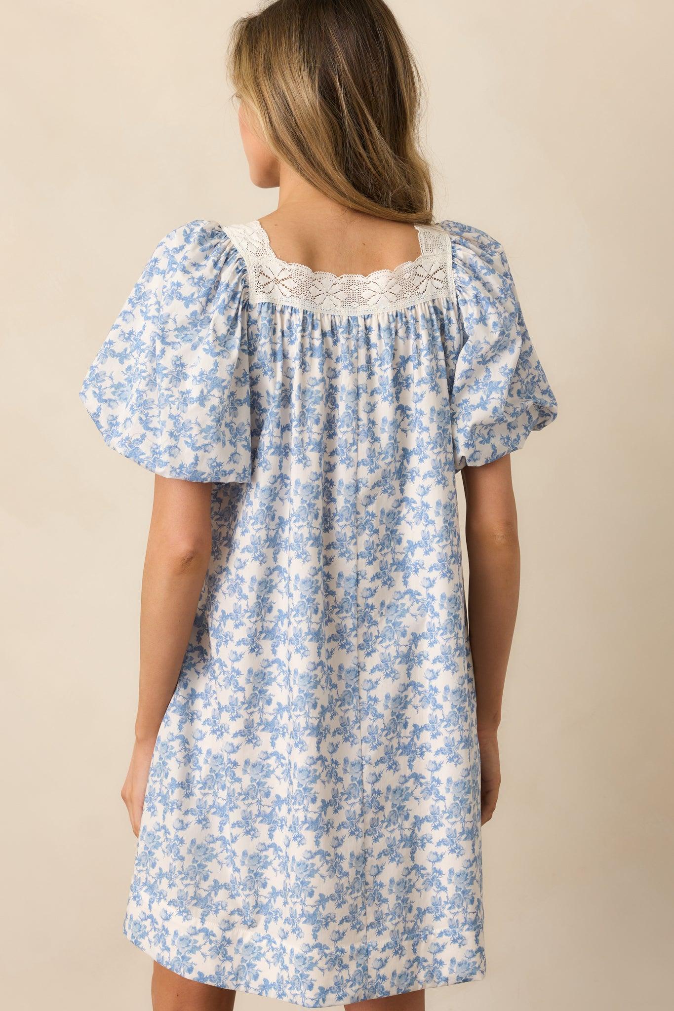 Frolic Through Fields Cotton Blue Floral Mini Dress Product Image