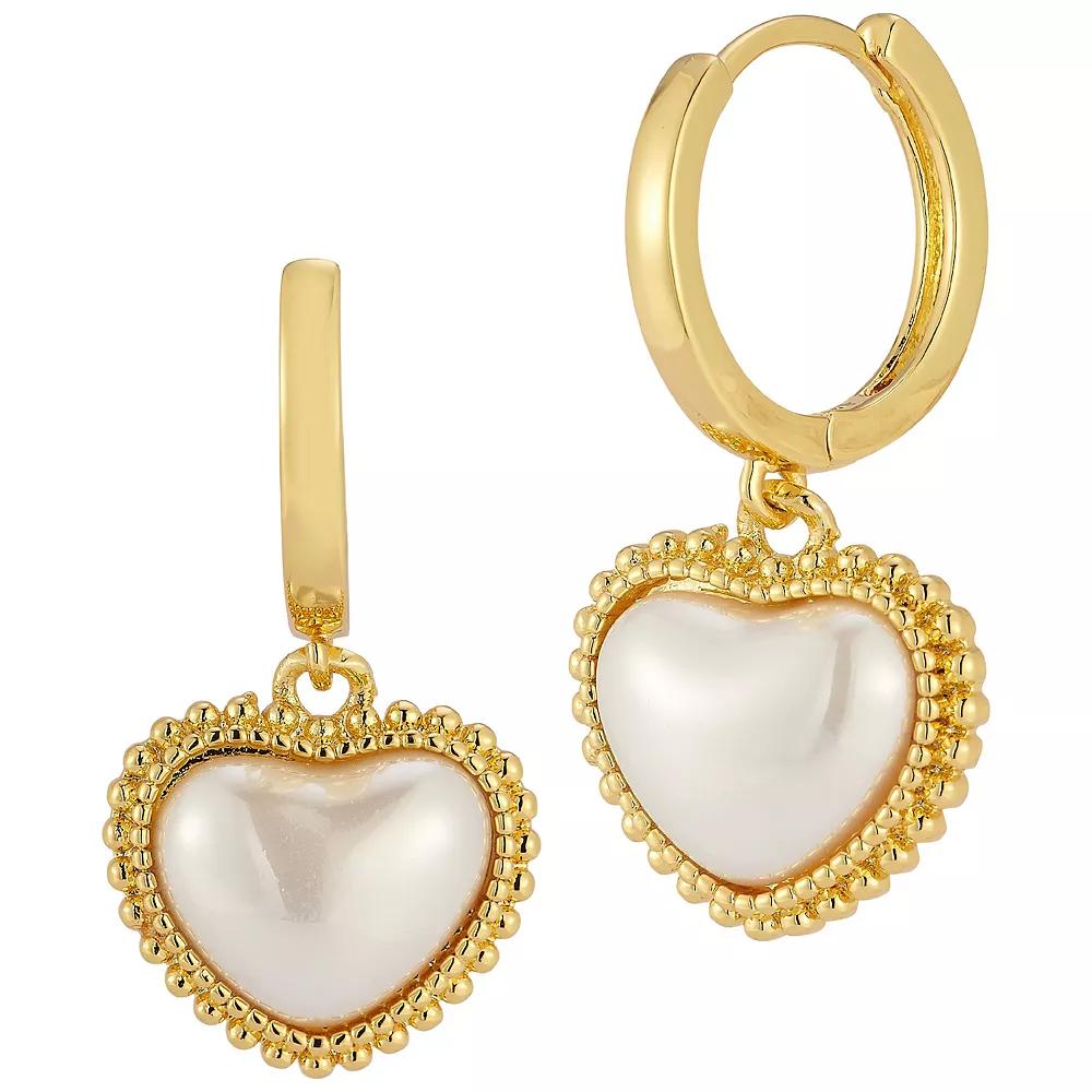 Freshwater Cultured Pearl Heart Earrings, Women's, Gold Tone Product Image