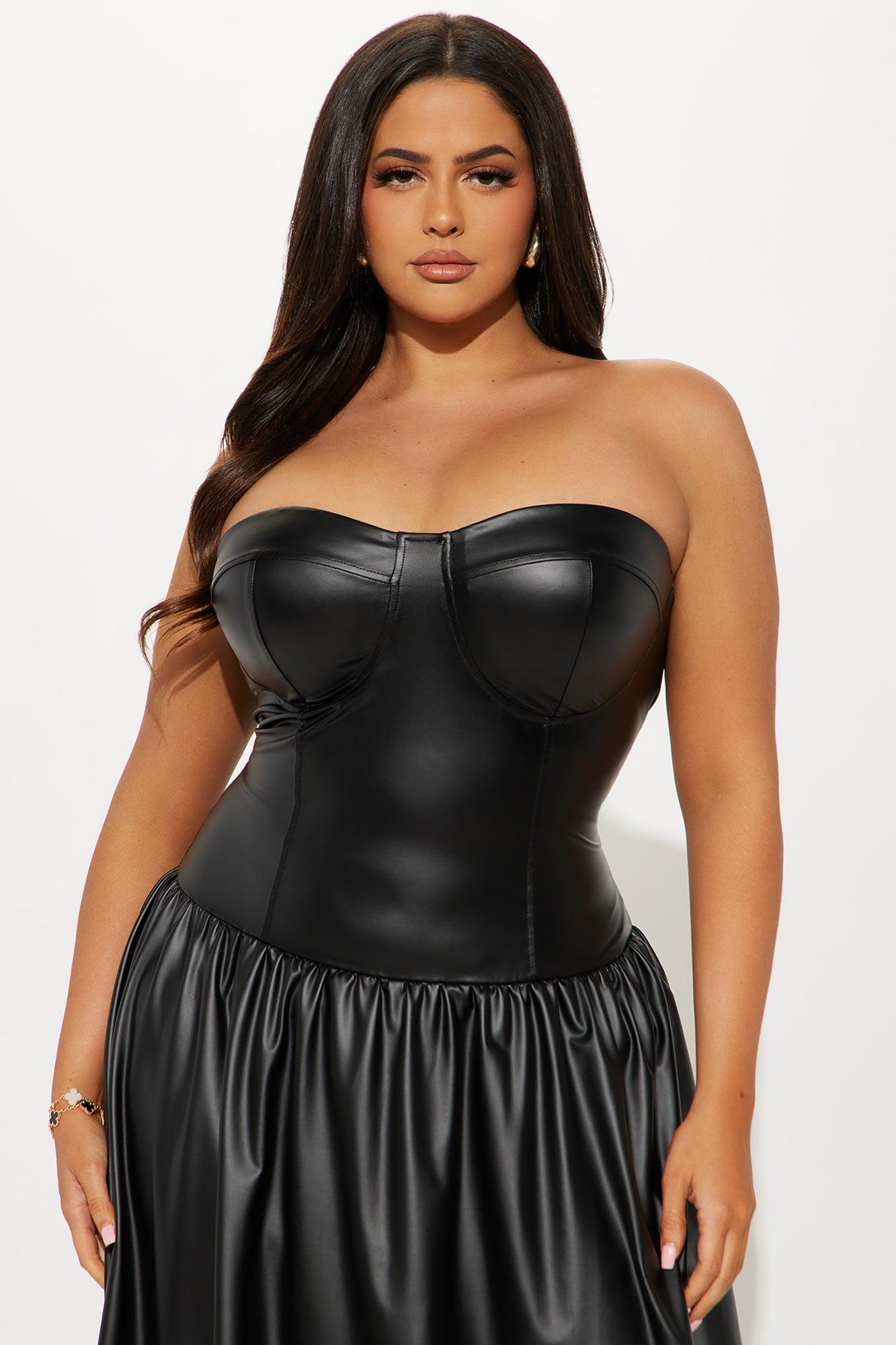 Daphne Faux Leather Drop Waist Maxi Dress - Black Product Image