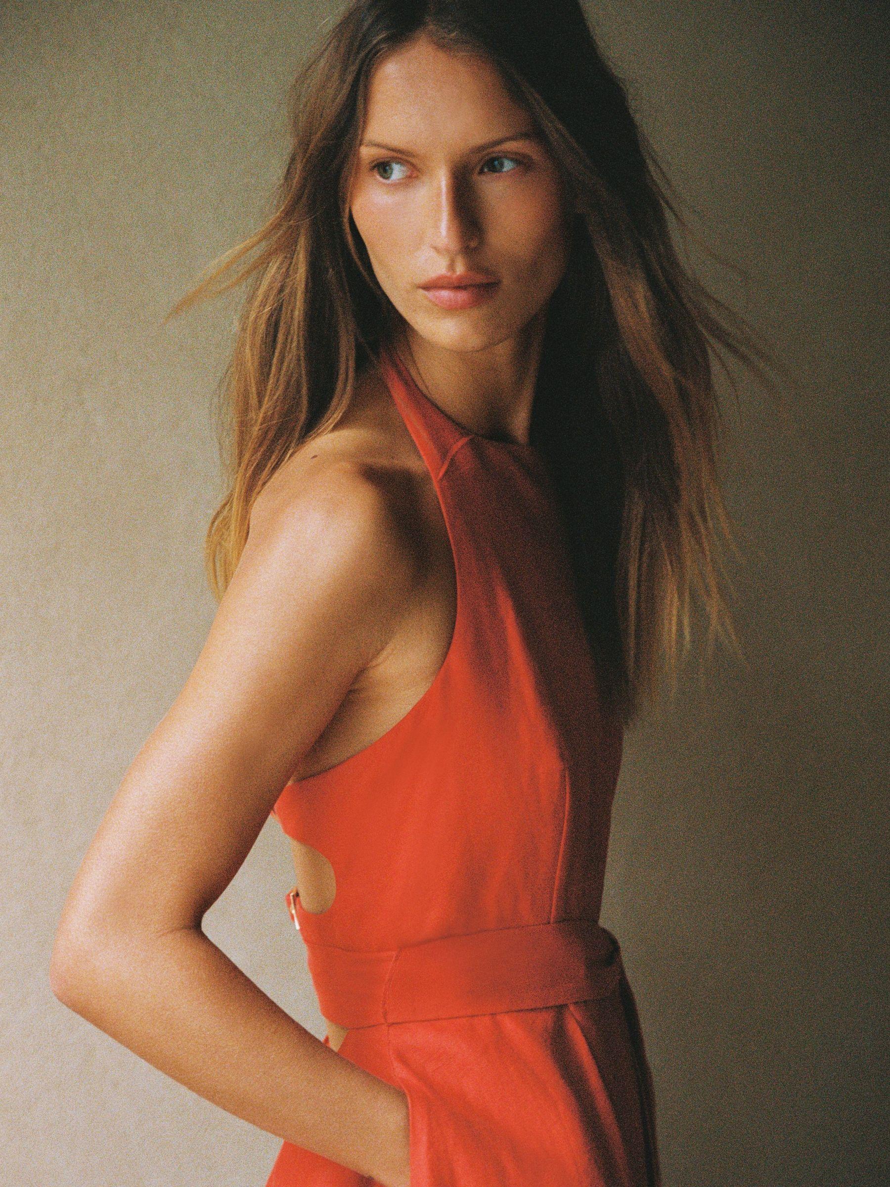 Linen Open-Back Maxi Dress in Coral Orange Product Image