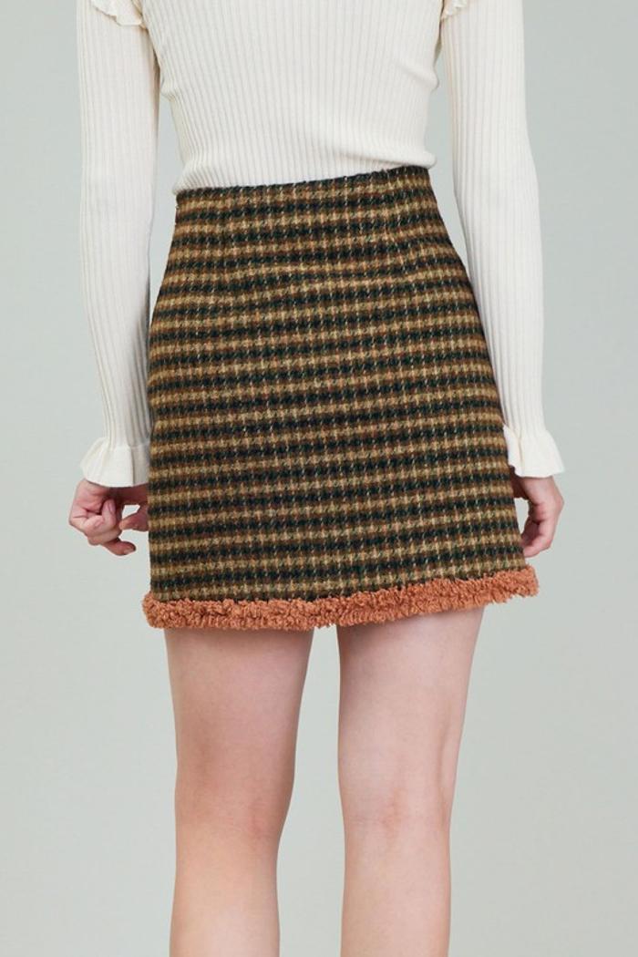Houndstooth Mini Skirt with Fur Detail Product Image