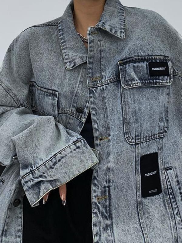 Vintage Distressed Panel Label Denim Jacket Product Image