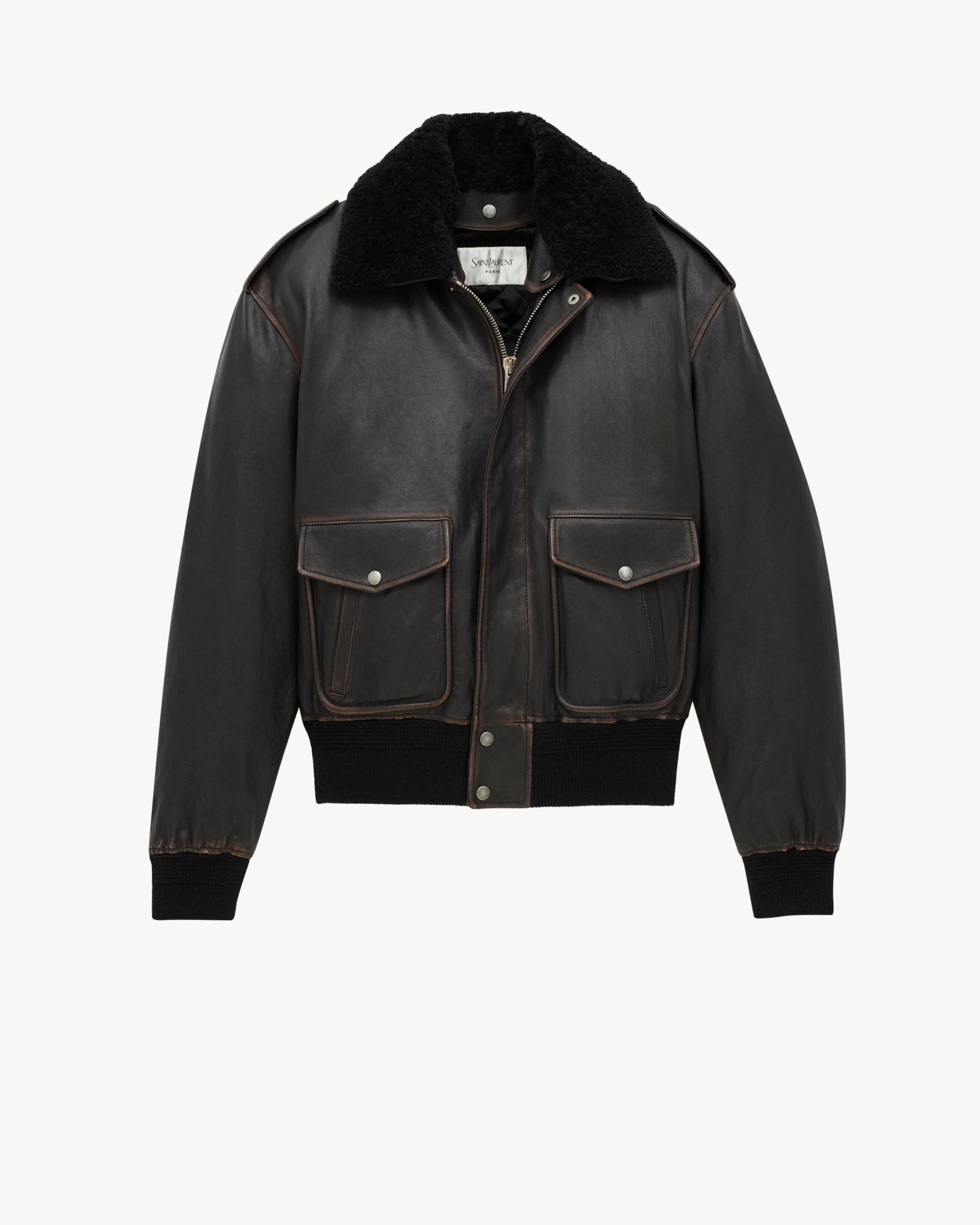 bomber jacket in vintage grained lambskin and shearling Product Image