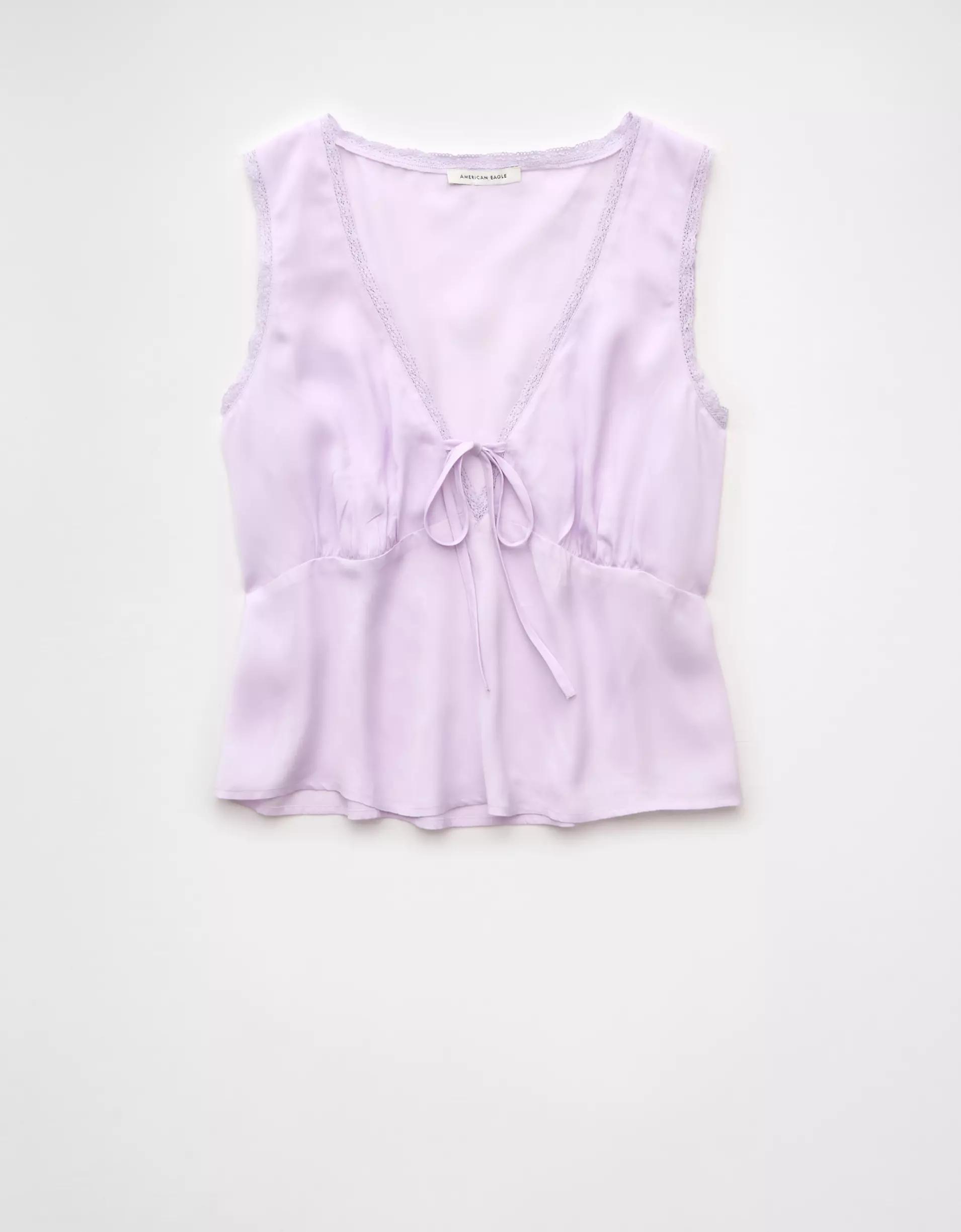 AE V-Neck Satin Slip Tank Top Product Image