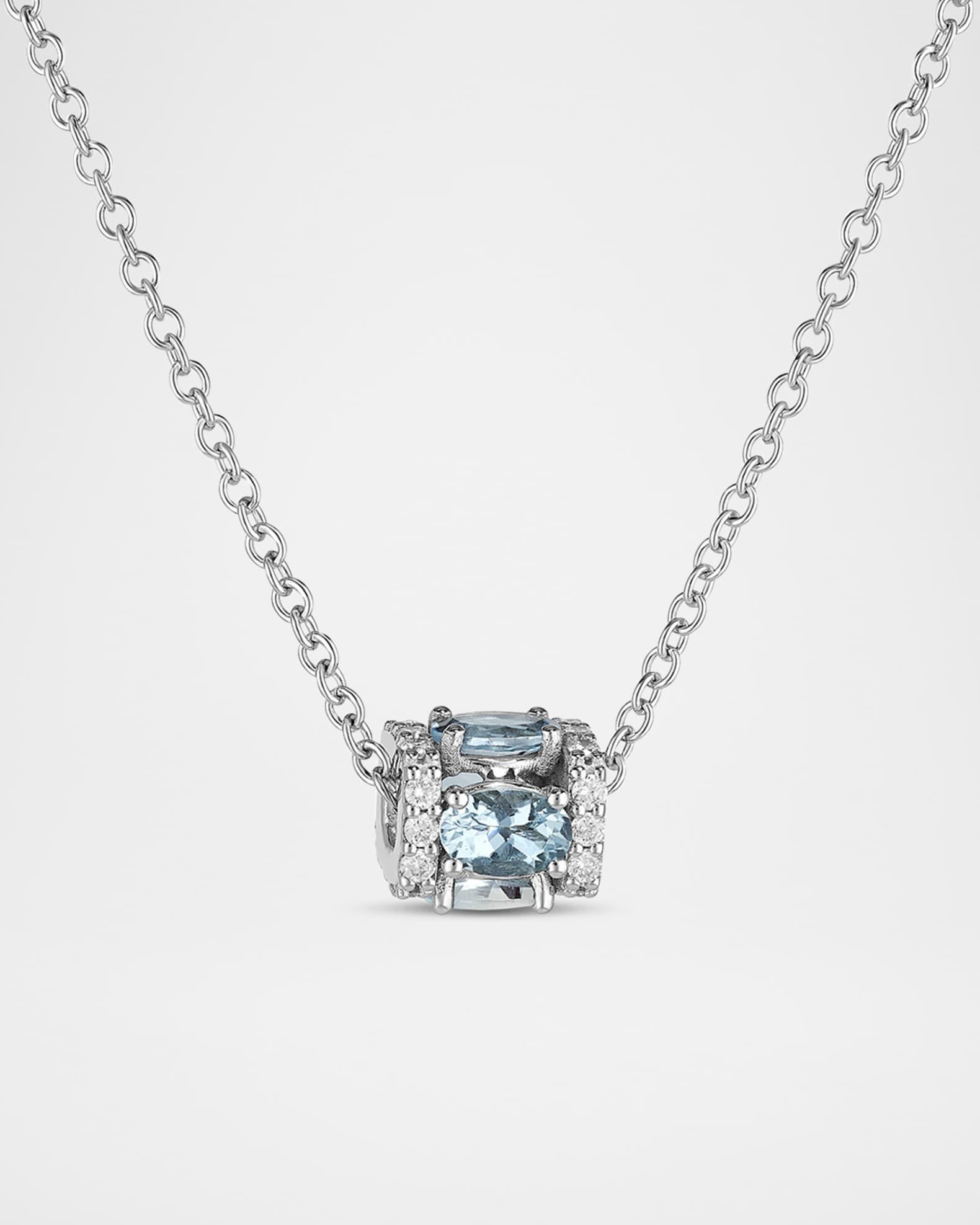 Procida 18K White Gold Pendant Necklace with Diamonds and Aquamarine Product Image