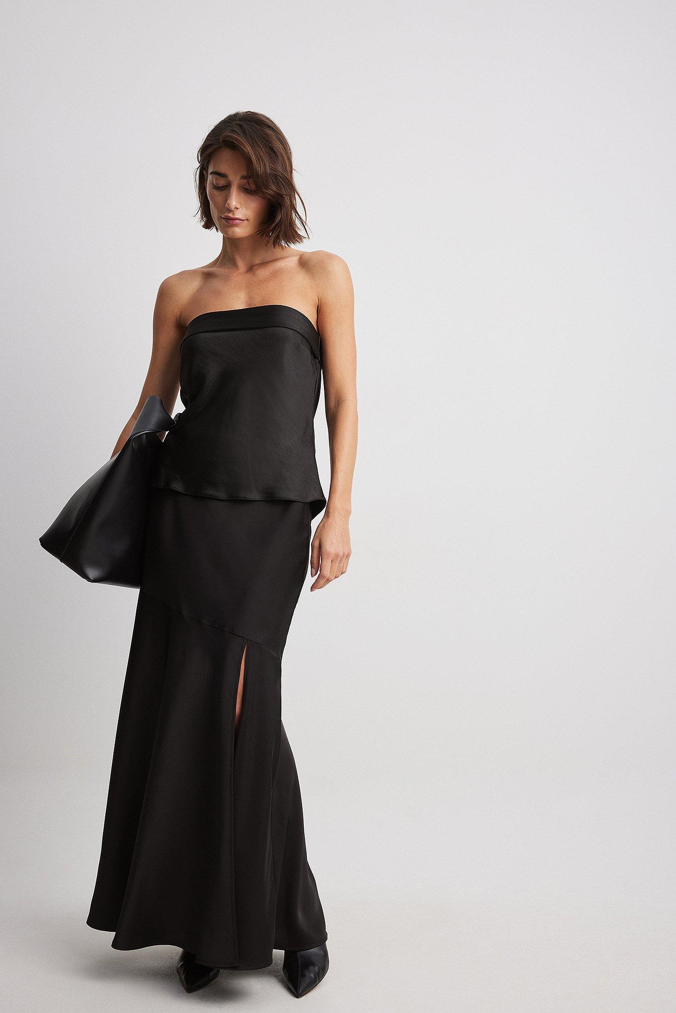 Satin Asymmetric Seam Detail Maxi Skirt Product Image