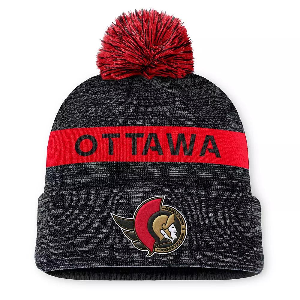 Men's Fanatics Black/Red Ottawa Senators Authentic Pro Rink Cuffed Knit Hat with Pom, Sen Black Product Image