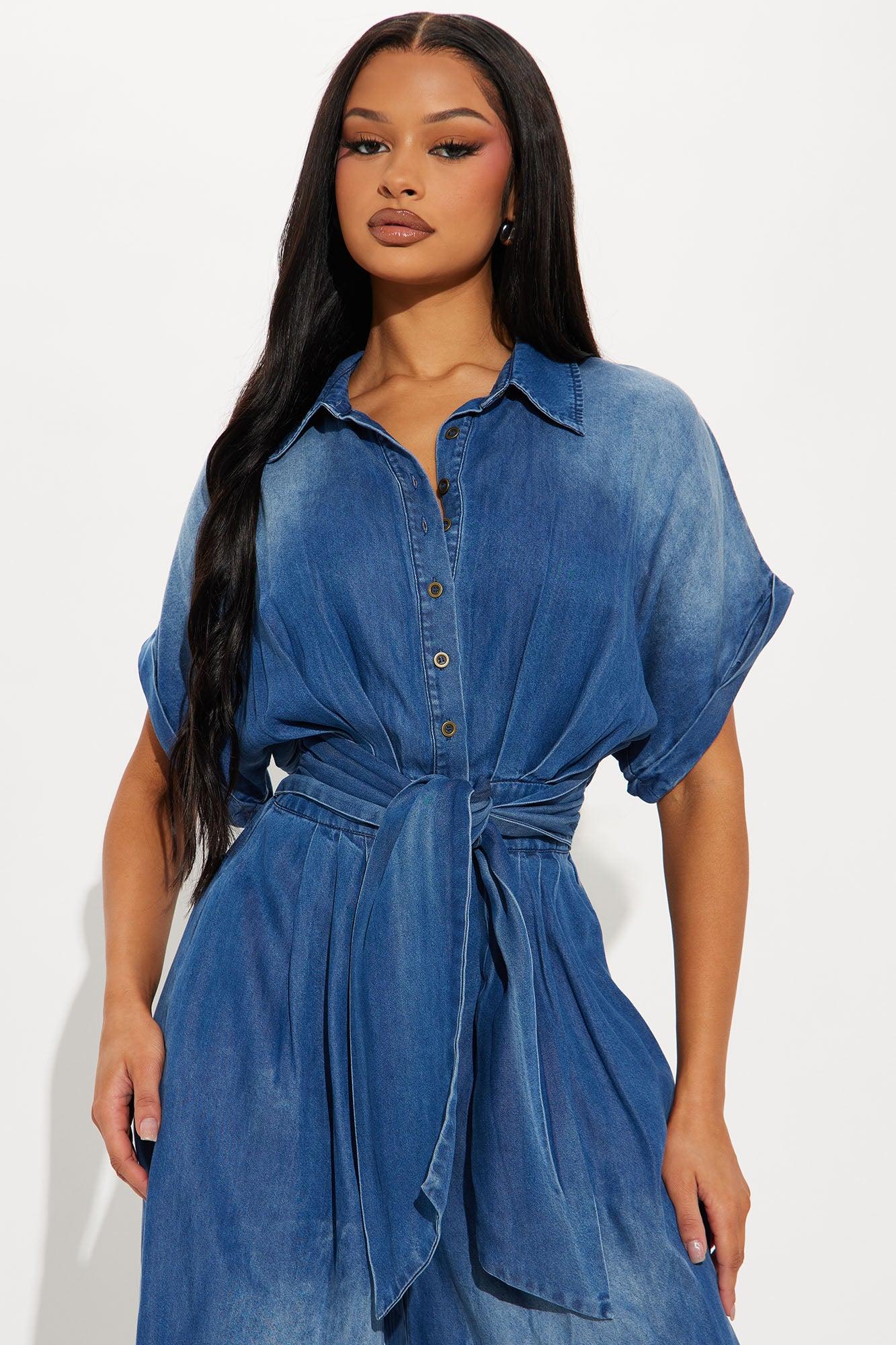 Lorette Chambray Jumpsuit - Medium Wash Product Image