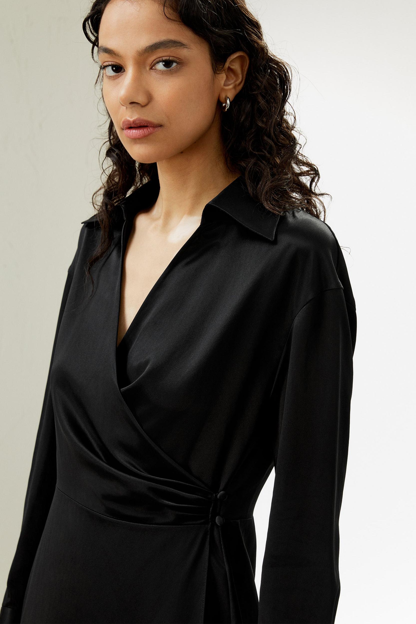 Collared Silk Wrap Dress Product Image