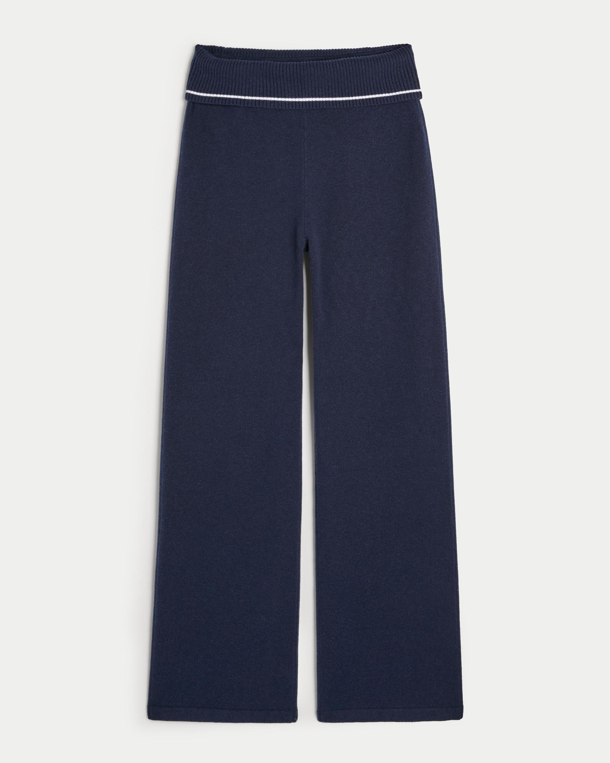 Gilly Hicks Sweater-Knit Foldover Waist Straight Pants Product Image