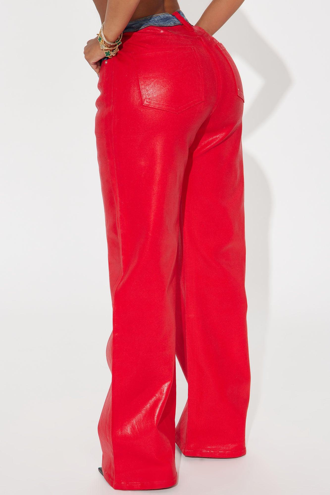 Bold Assumptions Coated Baggy Jeans - Red Product Image