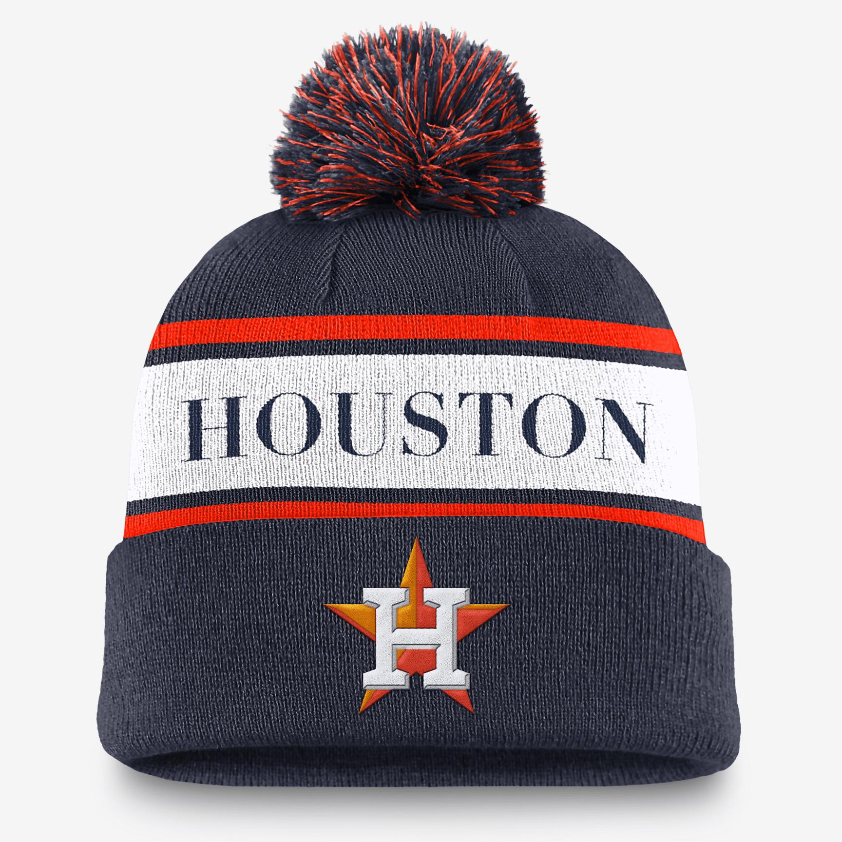 Houston Astros Team Stripe Peak Men's Nike MLB Cuffed Pom Beanie Product Image