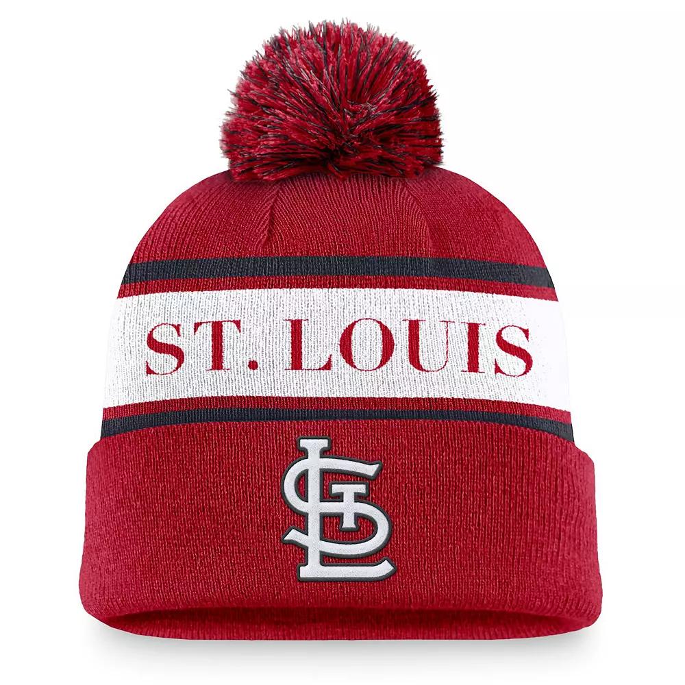 Men's Nike Red St. Louis Cardinals Team Stripe Peak Cuffed Knit Hat with Pom Product Image