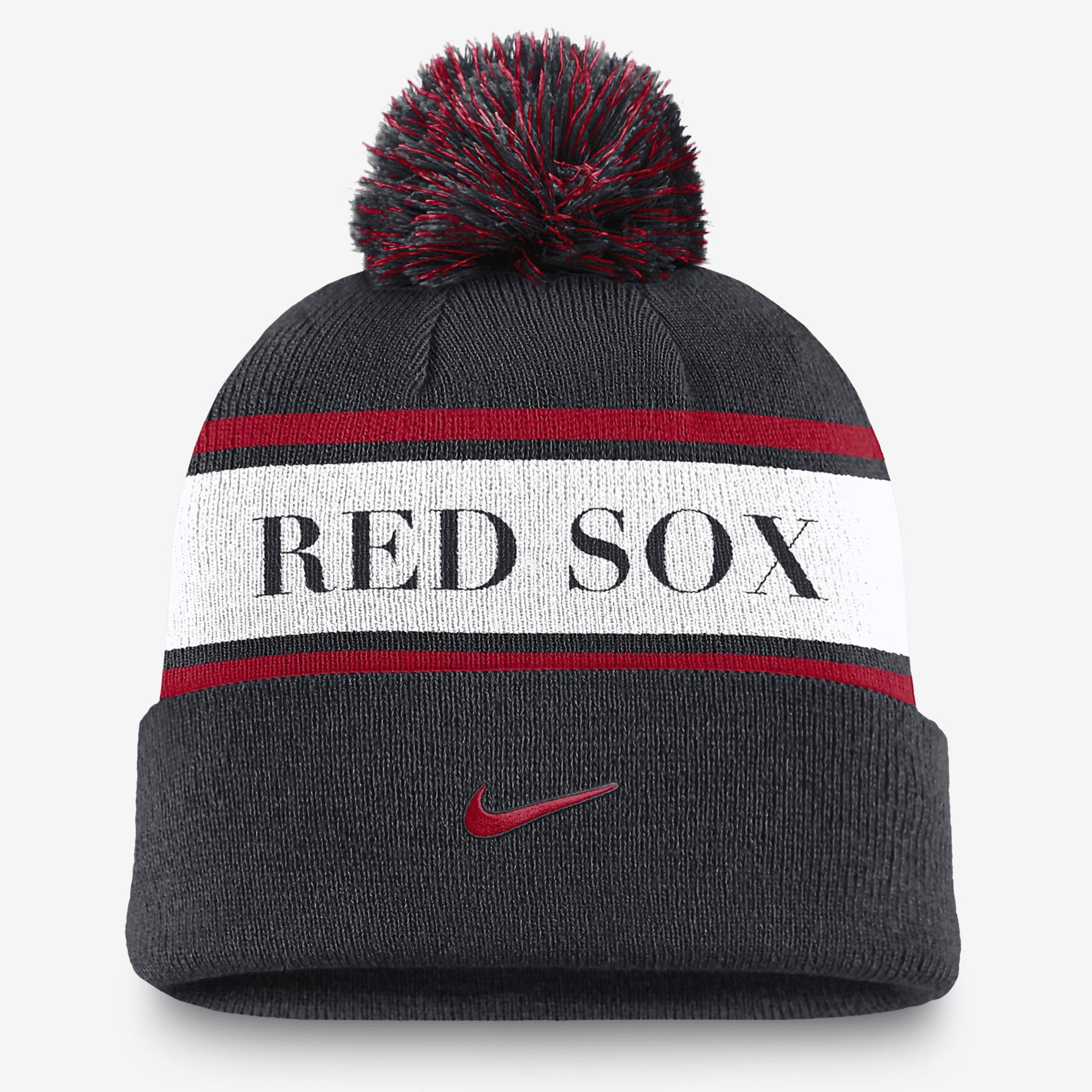 Boston Red Sox Team Stripe Peak Nike Mens MLB Cuffed Pom Beanie | NB164FABQ-JH5 Product Image