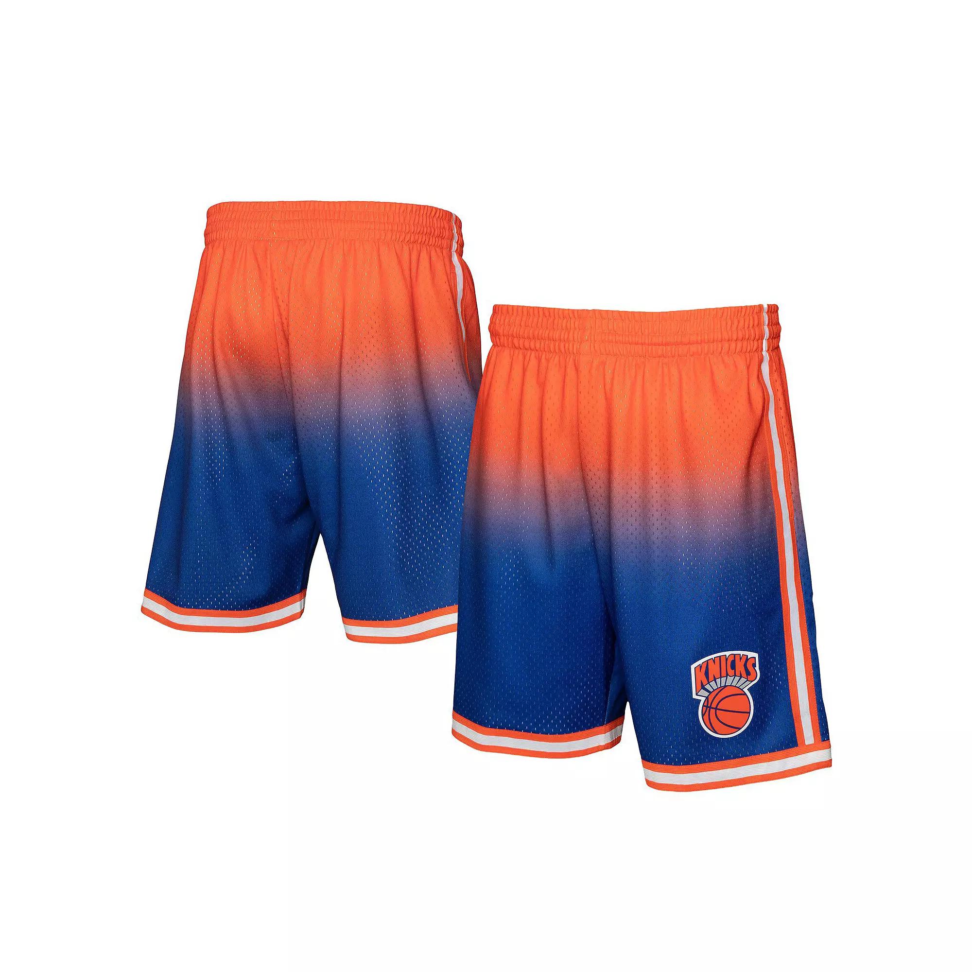 Men's Mitchell & Ness Orange/Royal New York Knicks 1991/92 Hardwood Classics Fadeaway Reload 3.0 Swingman Shorts, Size: XL Product Image