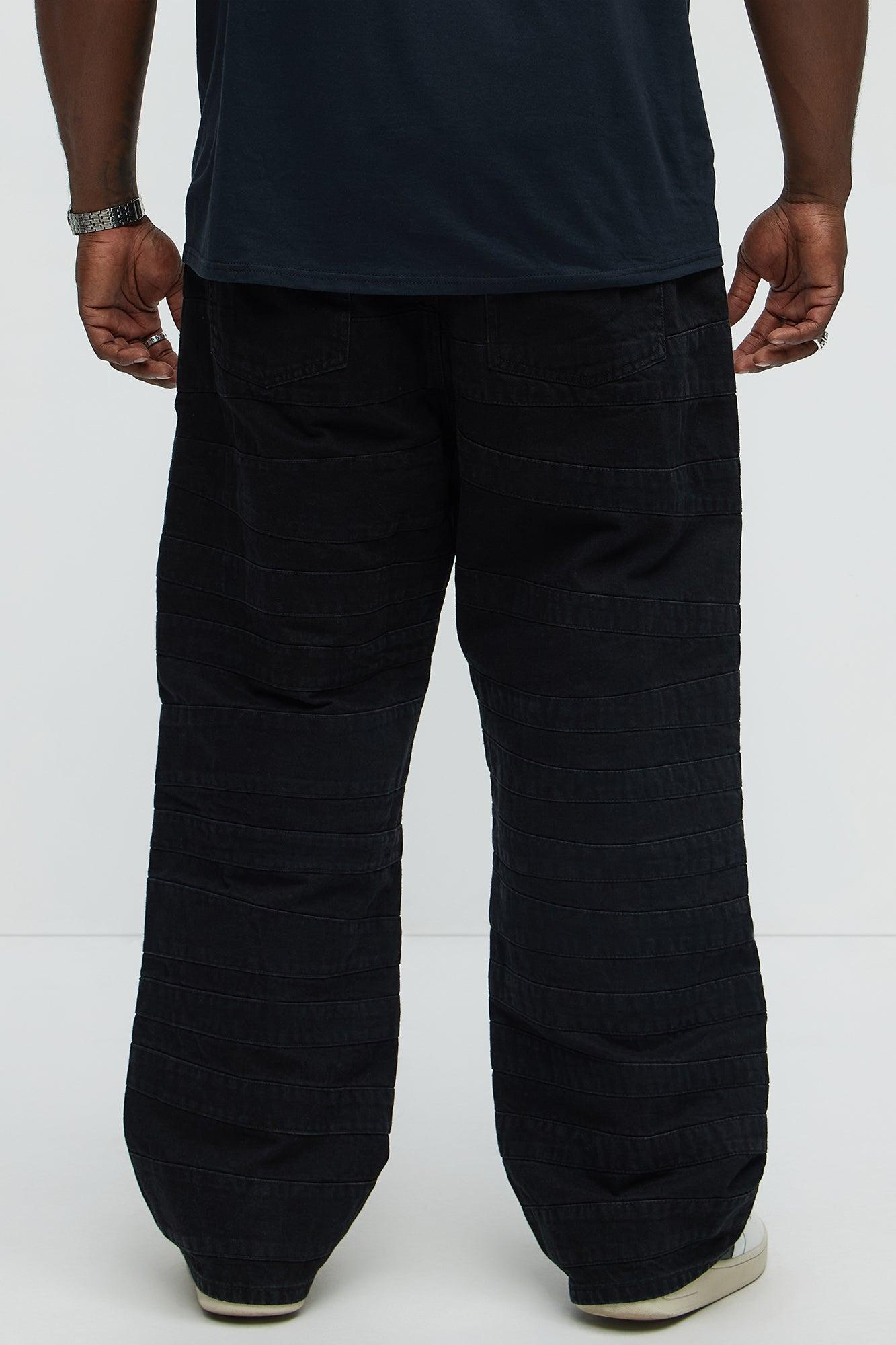 Baggy Layered Paneled Jeans - Black Male Product Image