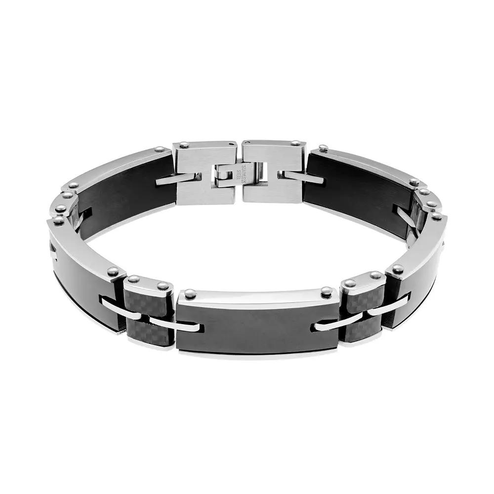 LYNX Men's Carbon Fiber & Stainless Steel Bracelet, Size: 8.5", Grey Product Image