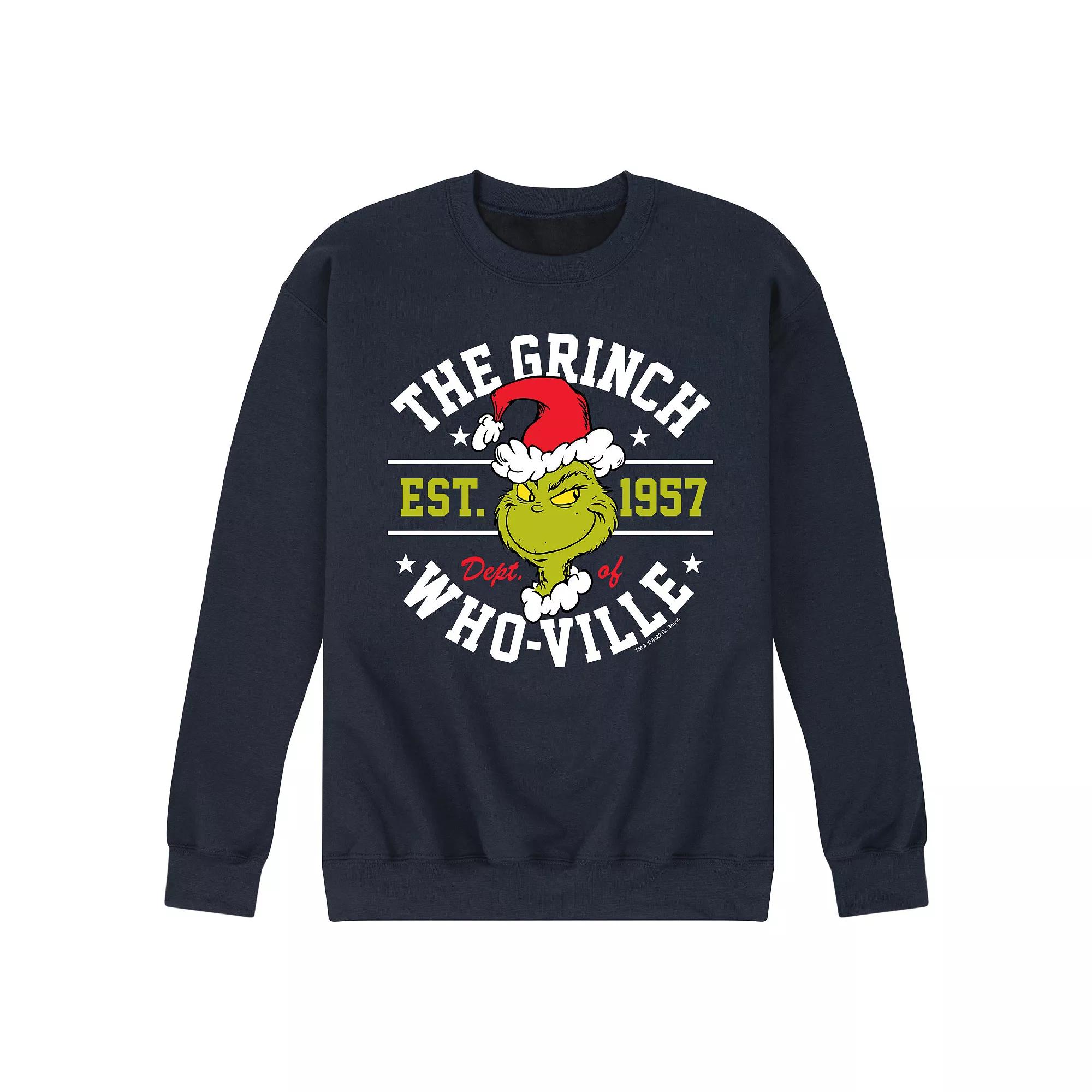 Men's Dr. Seuss The Grinch Dept. Of Whoville Fleece Sweatshirt,  Product Image