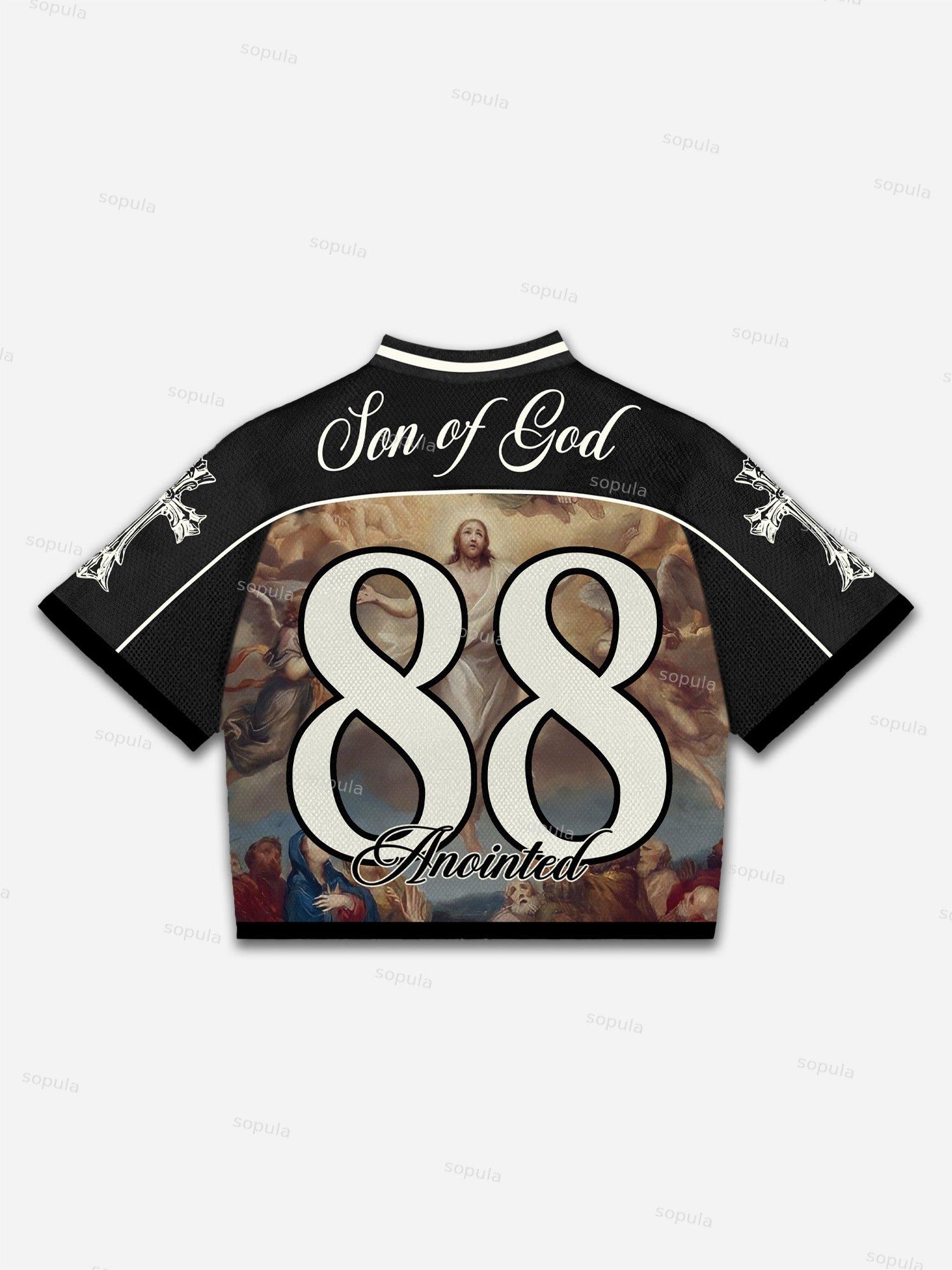 Son Of God Saints Jesus Graphic Blokecore Blokette Football V-neck T-shirt Product Image