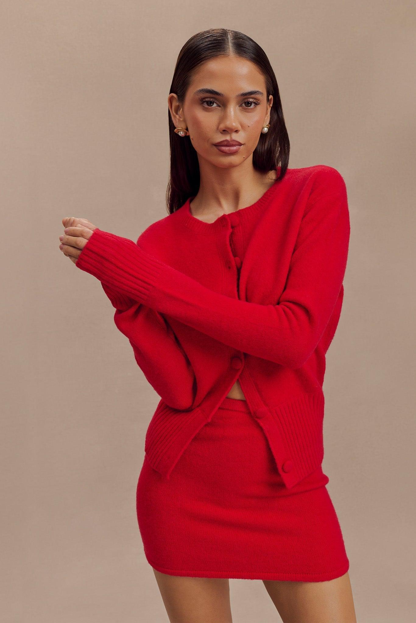 Genevieve Oversized Knit Cardigan - Ruby Product Image