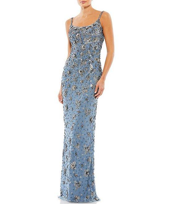 Mac Duggal Embellished Floral Beaded Open Back Detail Scoop Neck Sleeveless Gown Product Image