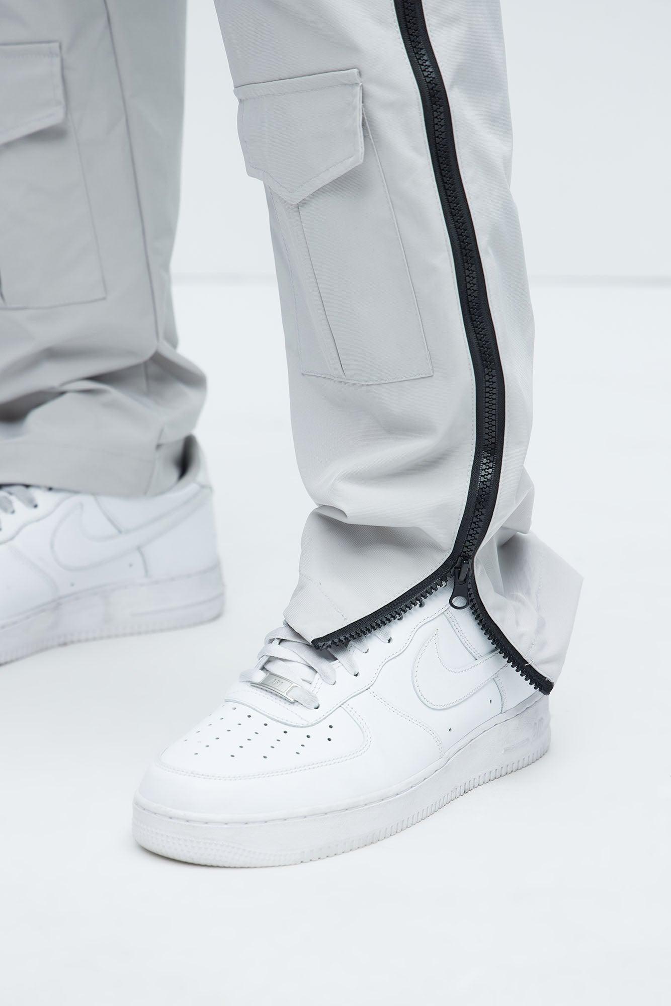 All Along Zipper Straight Nylon Cargo Pants - Grey Product Image