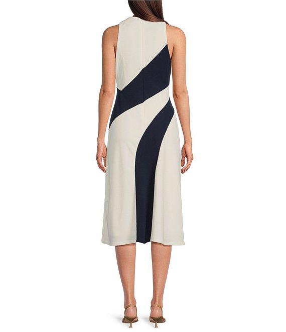 Maggy London Scuba Crepe Placement Print Crew Neck Sleeveless Sheath Midi Dress Product Image