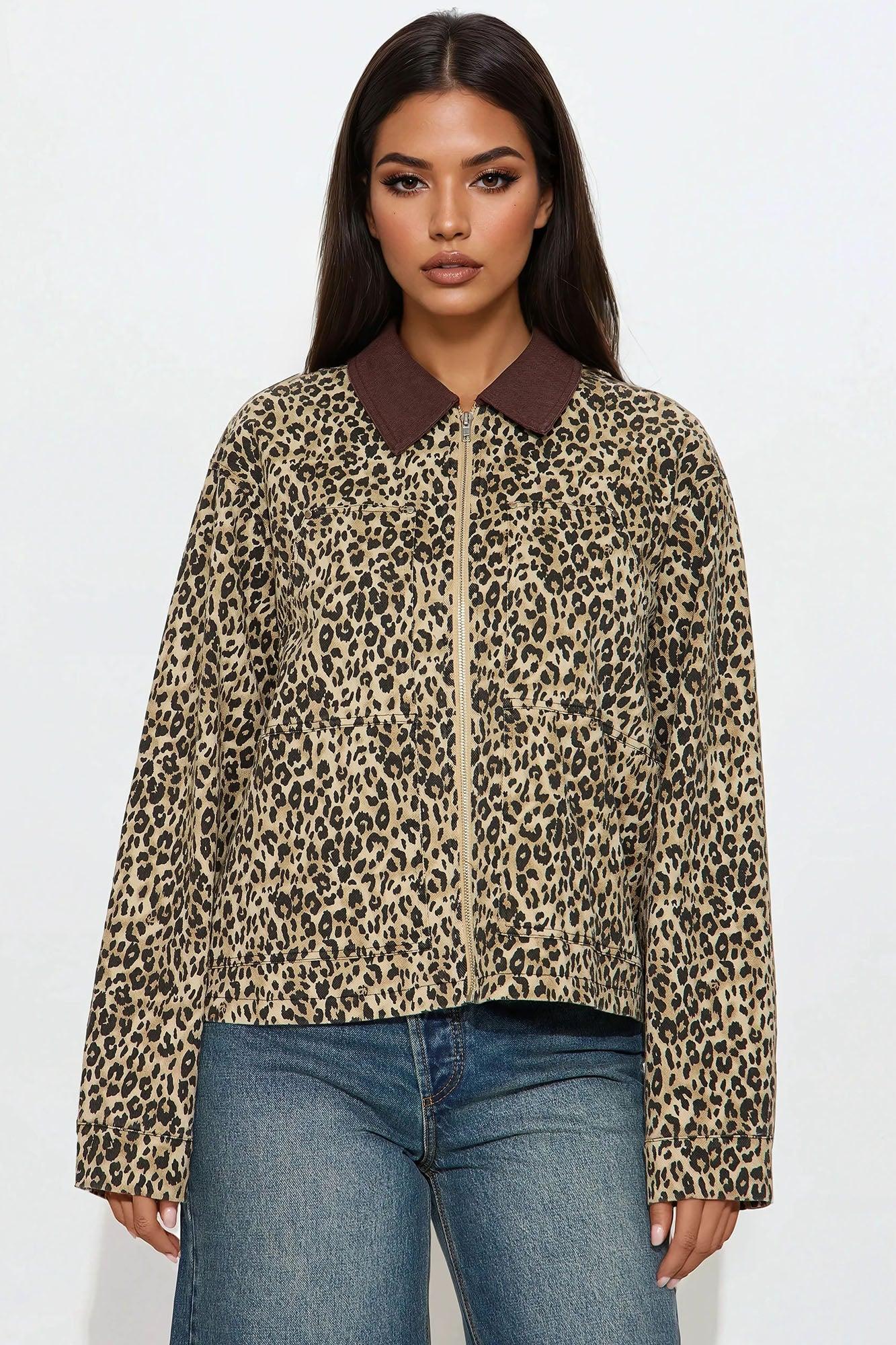 Destiny Leopard Denim Jacket - Brown/combo Product Image