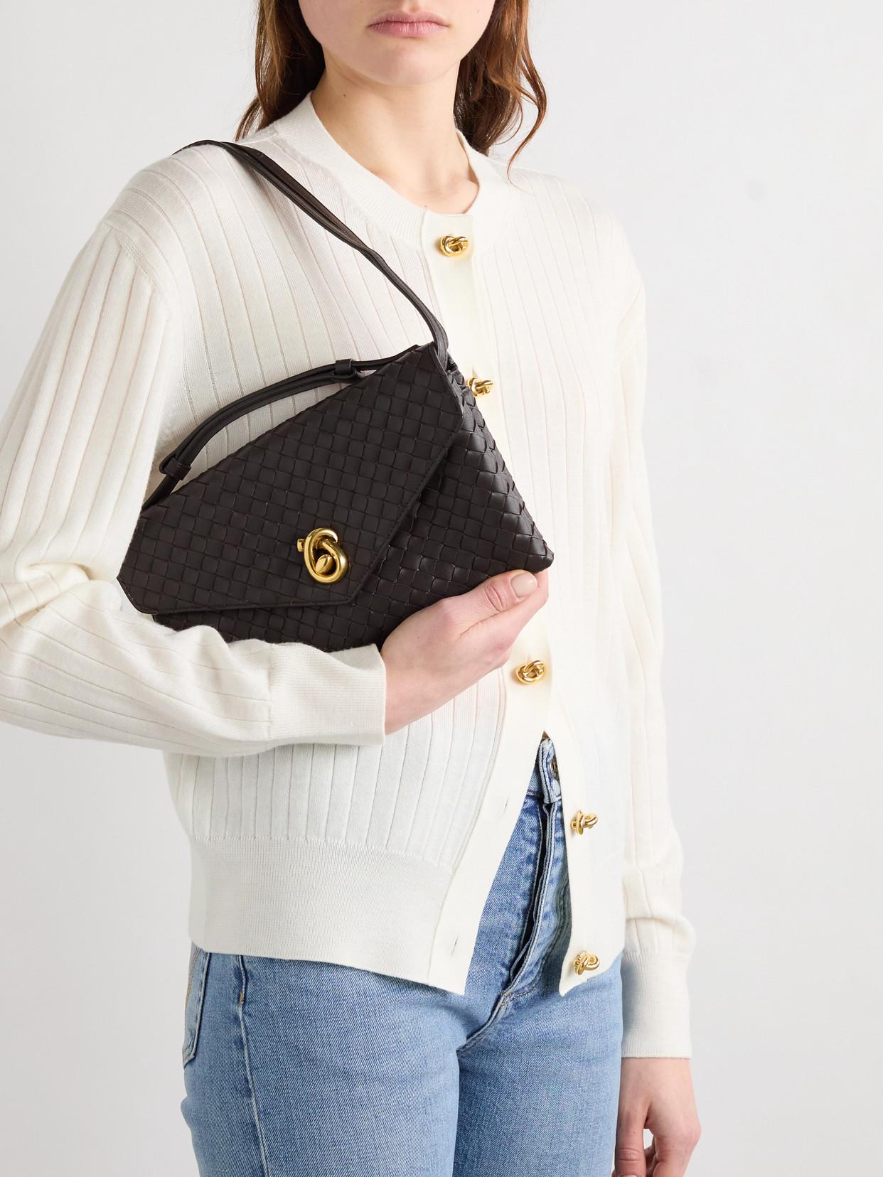 BOTTEGA VENETA Knot Lock Medium Intrecciato Leather Shoulder Bag In Brown Product Image