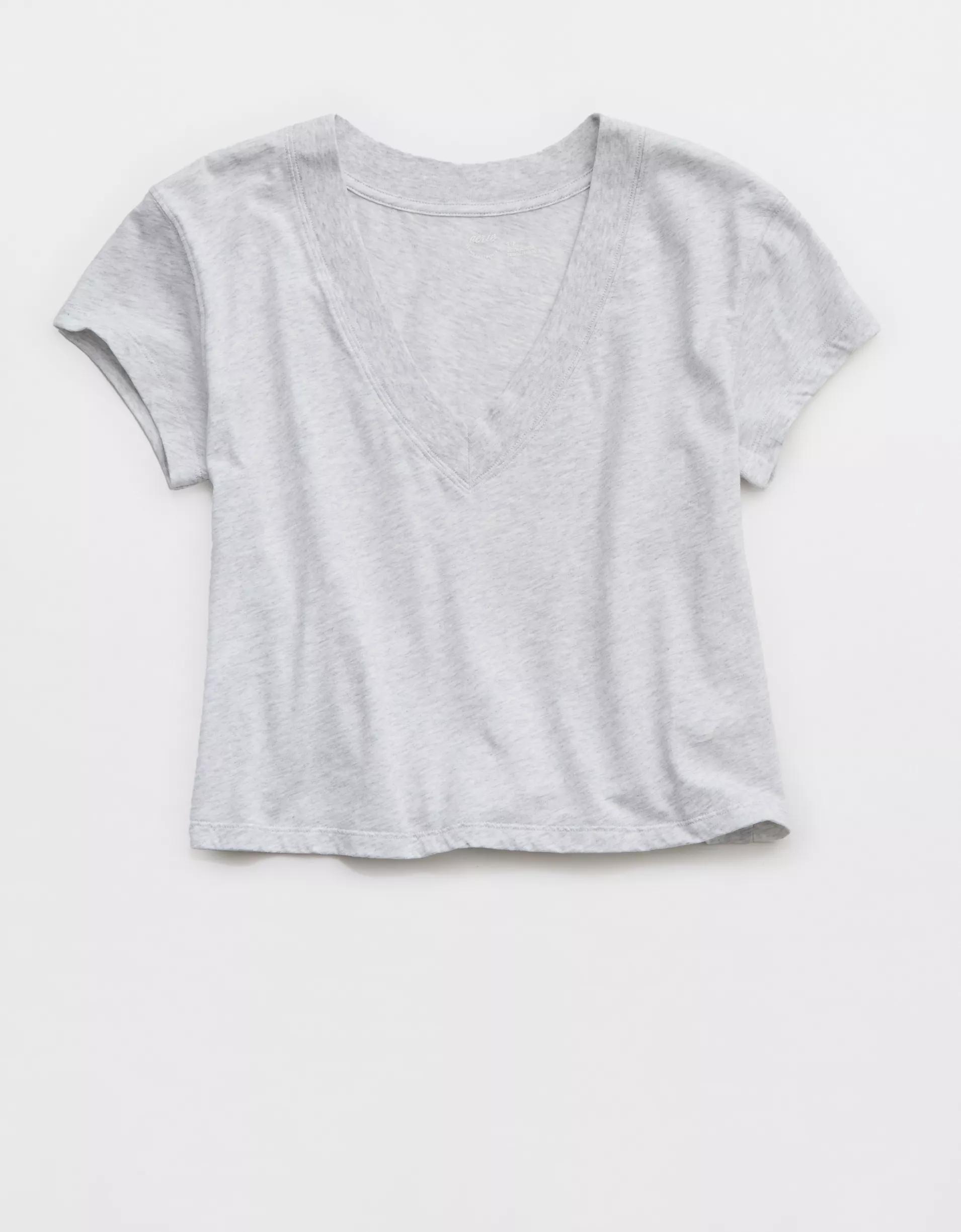 Aerie Cropped Extreme V-Neck T-Shirt Product Image