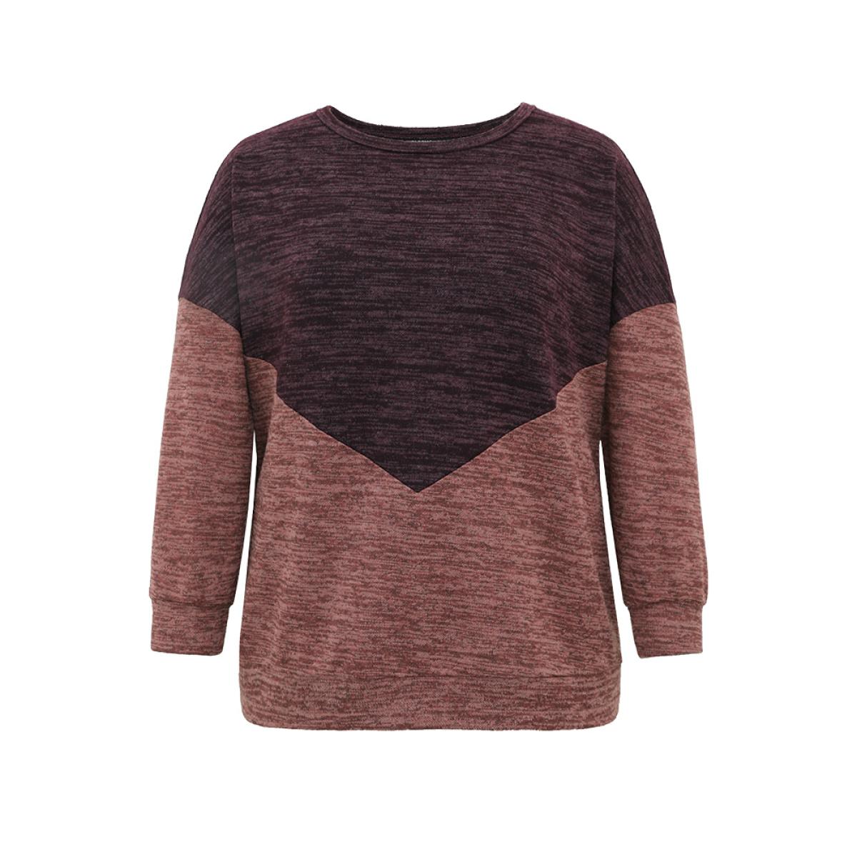 Plus Size Two Tone Patchwork Drop Shoulder Sweatshirt Women Multicolor Casual Contrast Round Neck Dailywear Sweatshirts BloomChic 30/6X Product Image