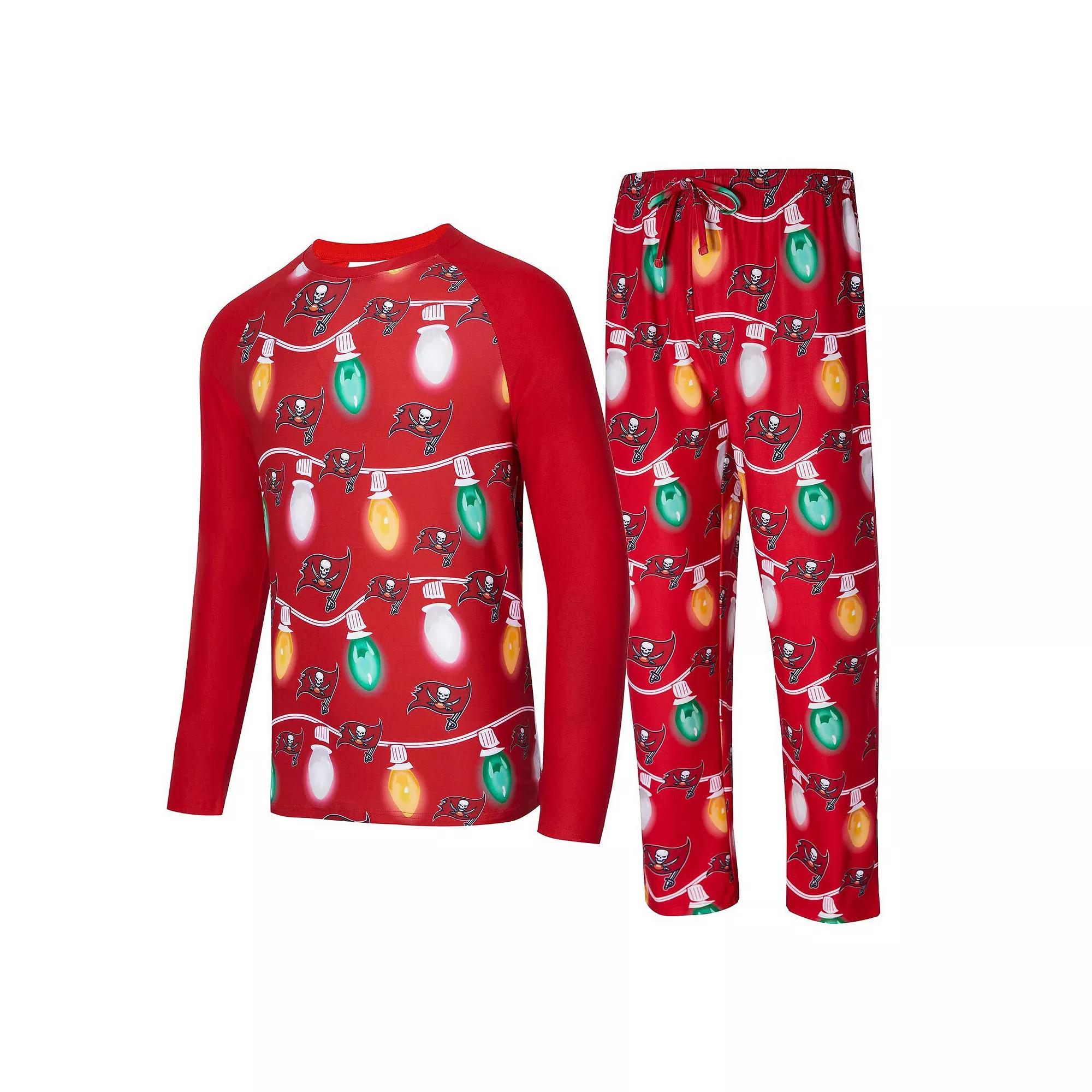 Men's Concepts Sport  Red Tampa Bay Buccaneers Garland Knit Raglan Long Sleeve T-Shirt and Pants Set, Size: Large Product Image