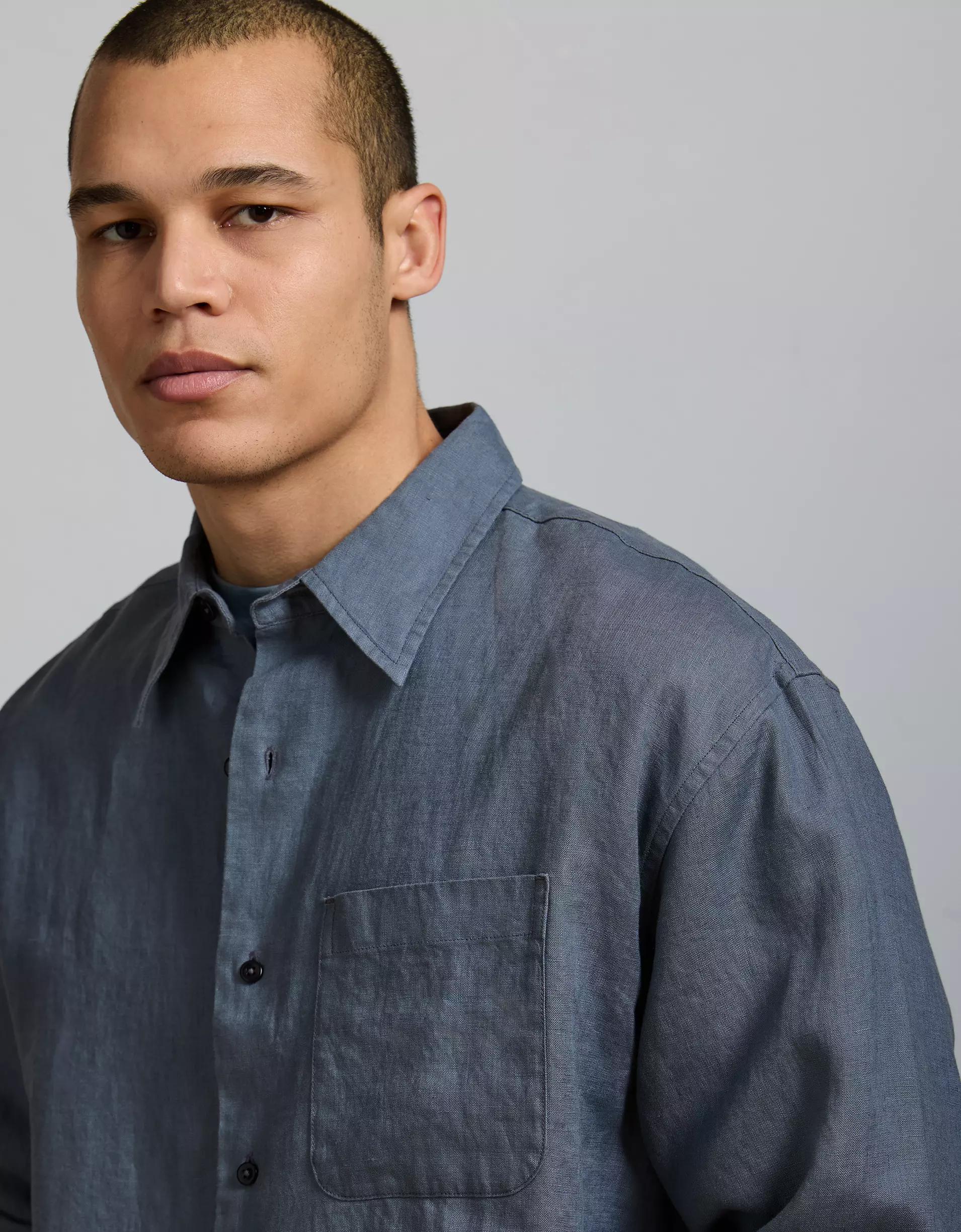 AE77 Premium Relaxed Linen Button-Up Shirt Product Image
