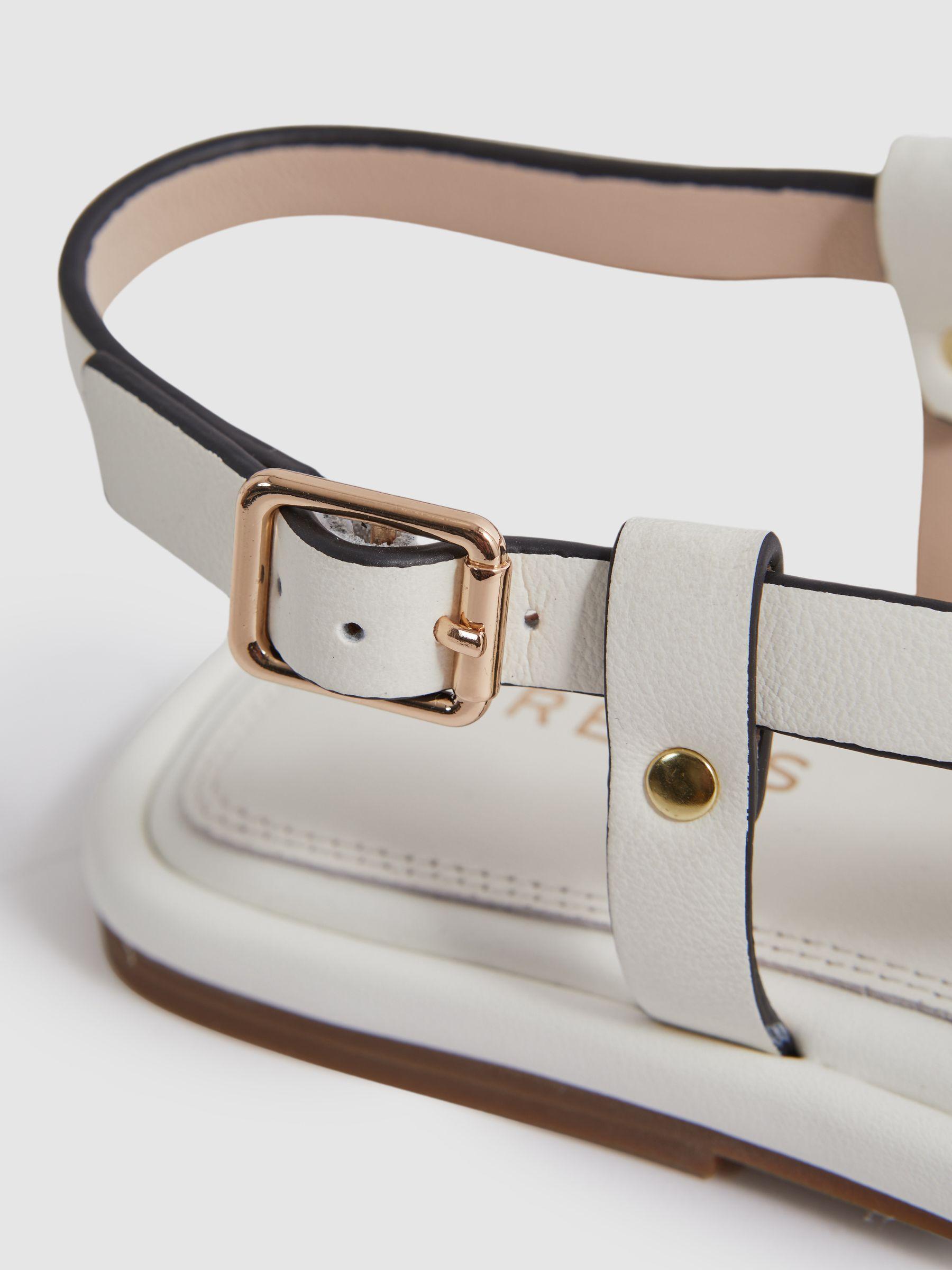 Flat Strappy Leather Sandals in White Product Image