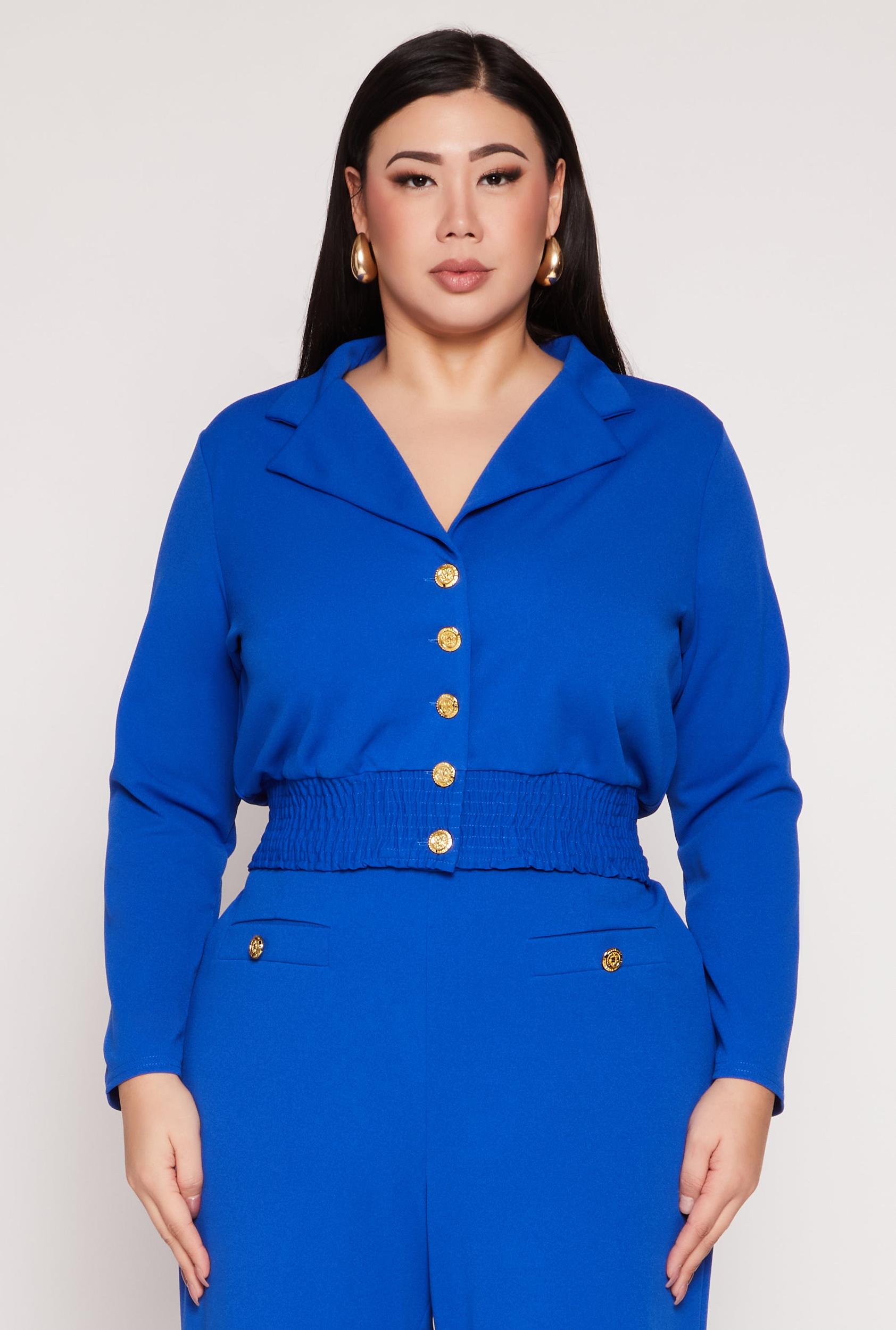 Womens Plus Size Button Front Smocked Blouse Product Image