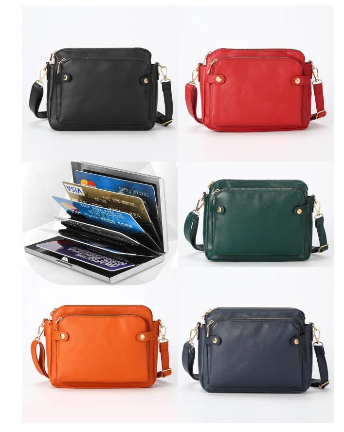 Crossbody Leather Shoulder Bag and Clutch with Stainless Steel Card Wallet Product Image