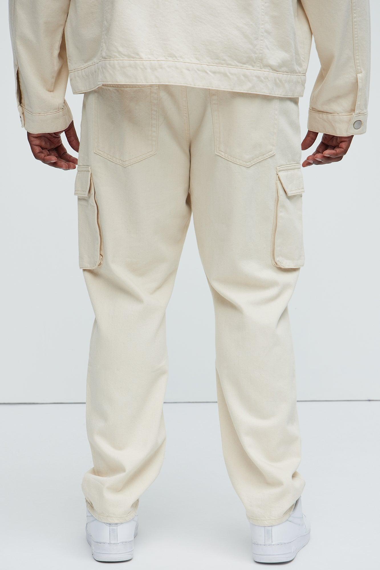 Benson Distressed Slim Cargo Pants - Cream Product Image