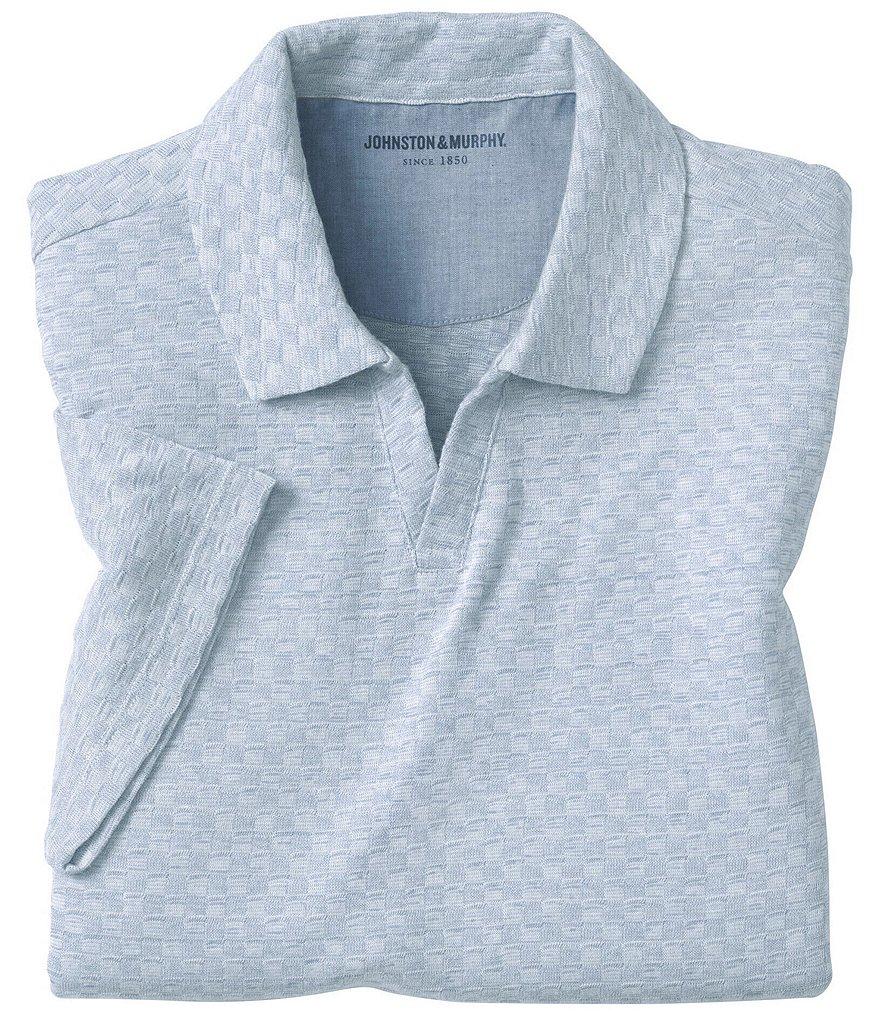 Johnston & Murphy Basketweave Johnny Collar Short Sleeve Polo Shirt Product Image
