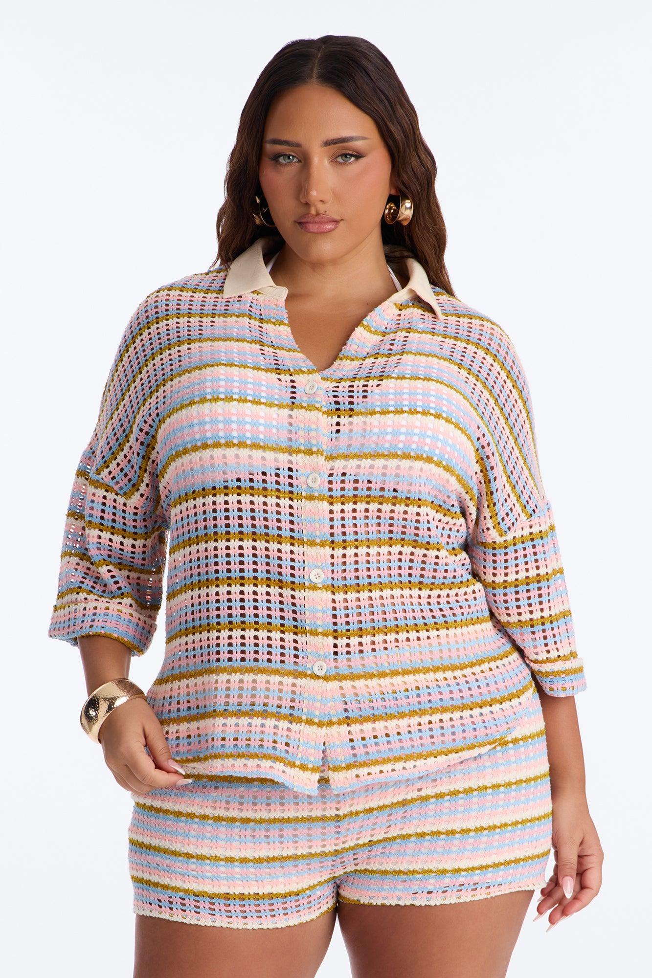 Coastal Charm Crotchet Short Set - Pink/combo Female Product Image
