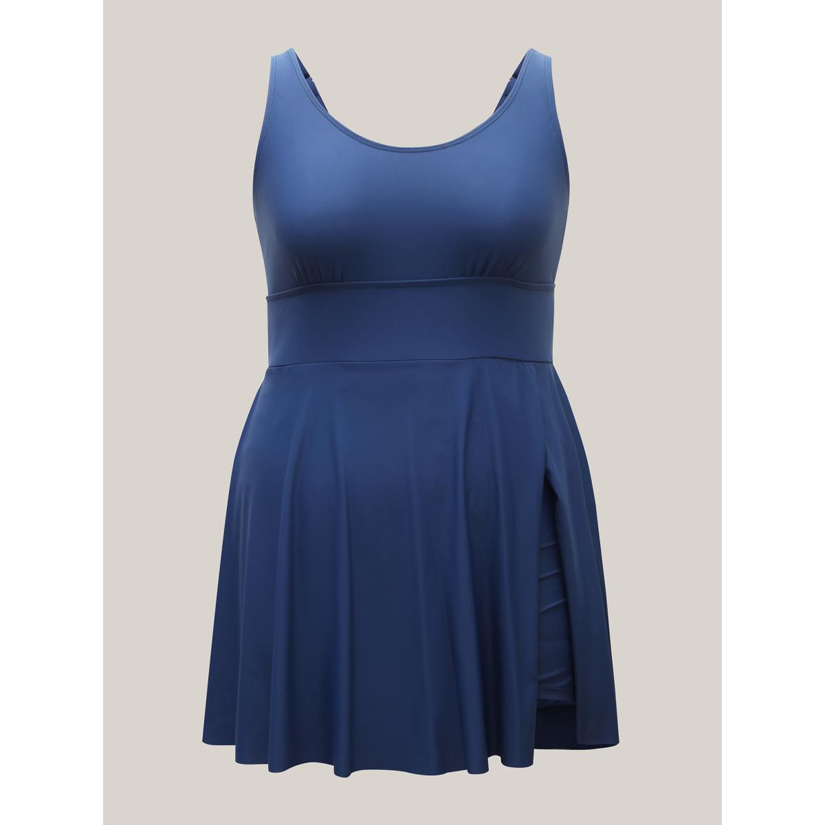 Plus Size Anti-Float Ties Split Swim Dress Women's Swimwear Stone Resort Bodycon U-neck High stretch Curve Swim Dresses BloomChic 26/4X Product Image