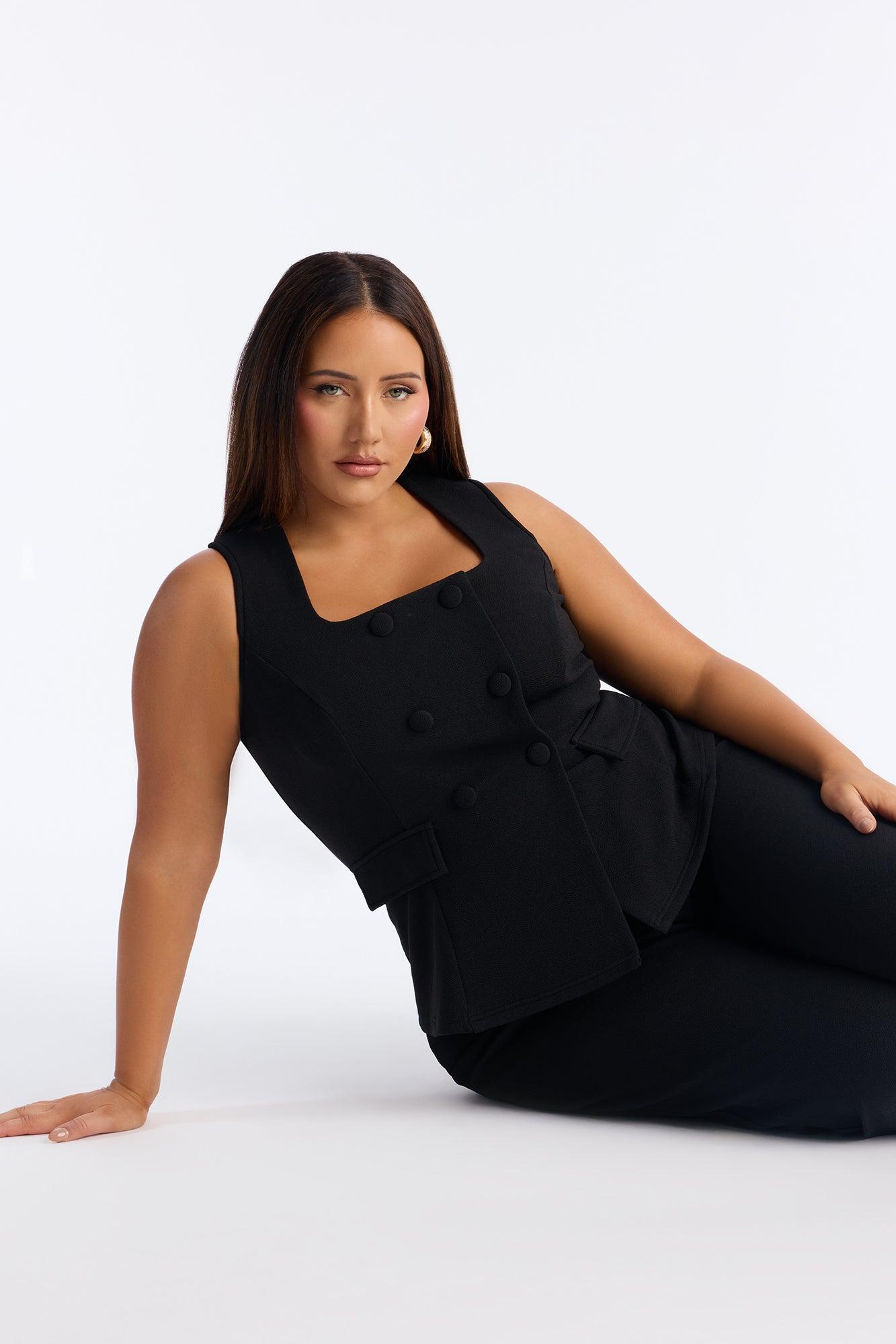 Gelina Square Neck Wide Leg Jumpsuit - Black Female Product Image