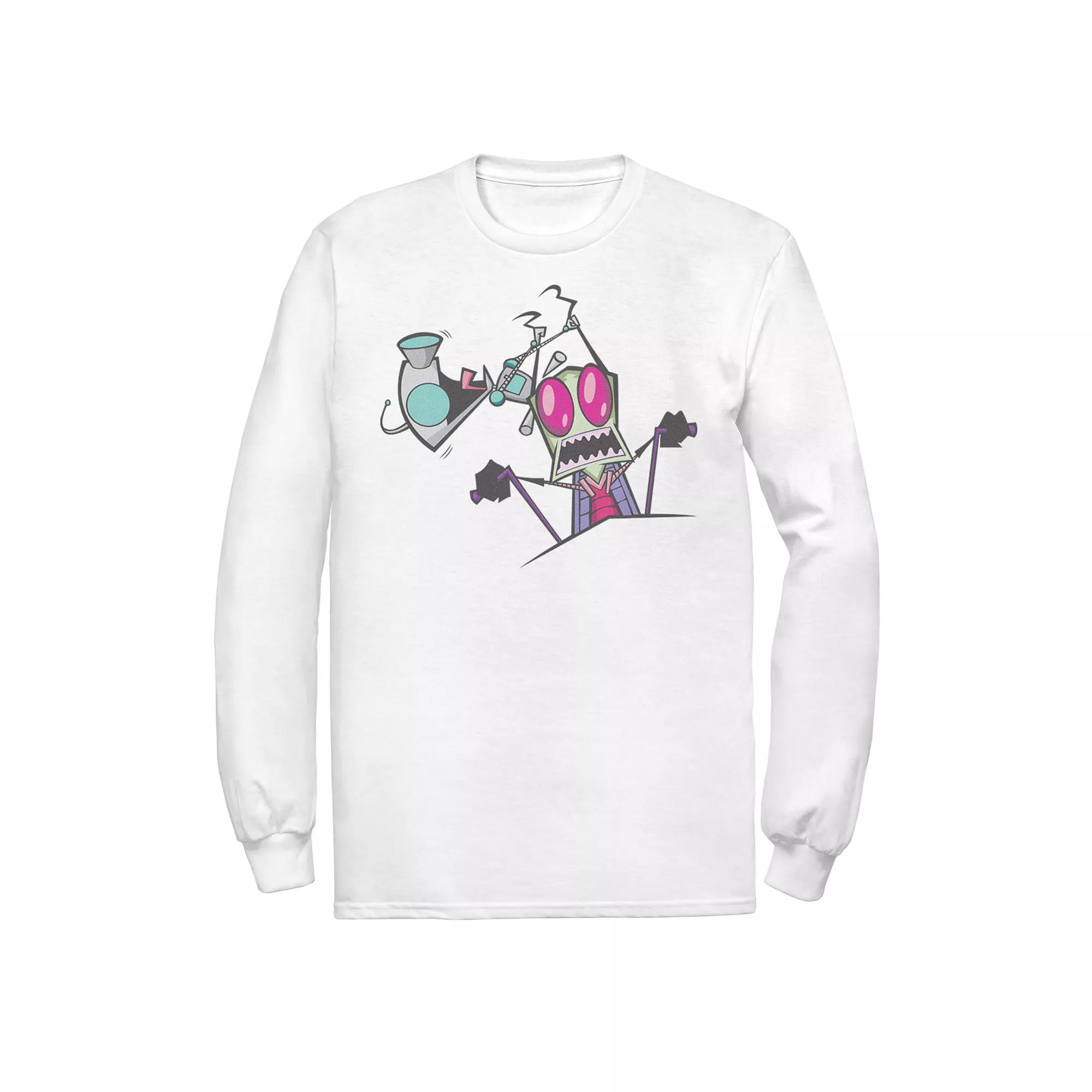 Men's Nickelodeon Invader Zim Gir Pulling Zim's Antennas Portrait Long Sleeve Graphic Tee,  Product Image