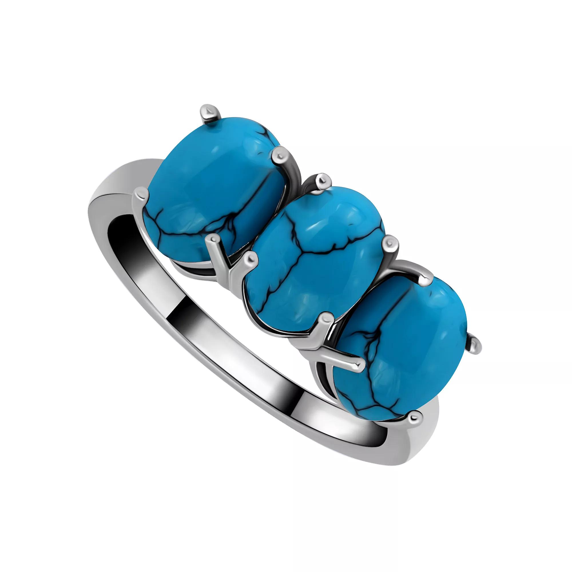Aleure Precioso Sterling Silver Simulated Oval Turquoise 3-Stone Ring, Women's, Size: 6 Product Image