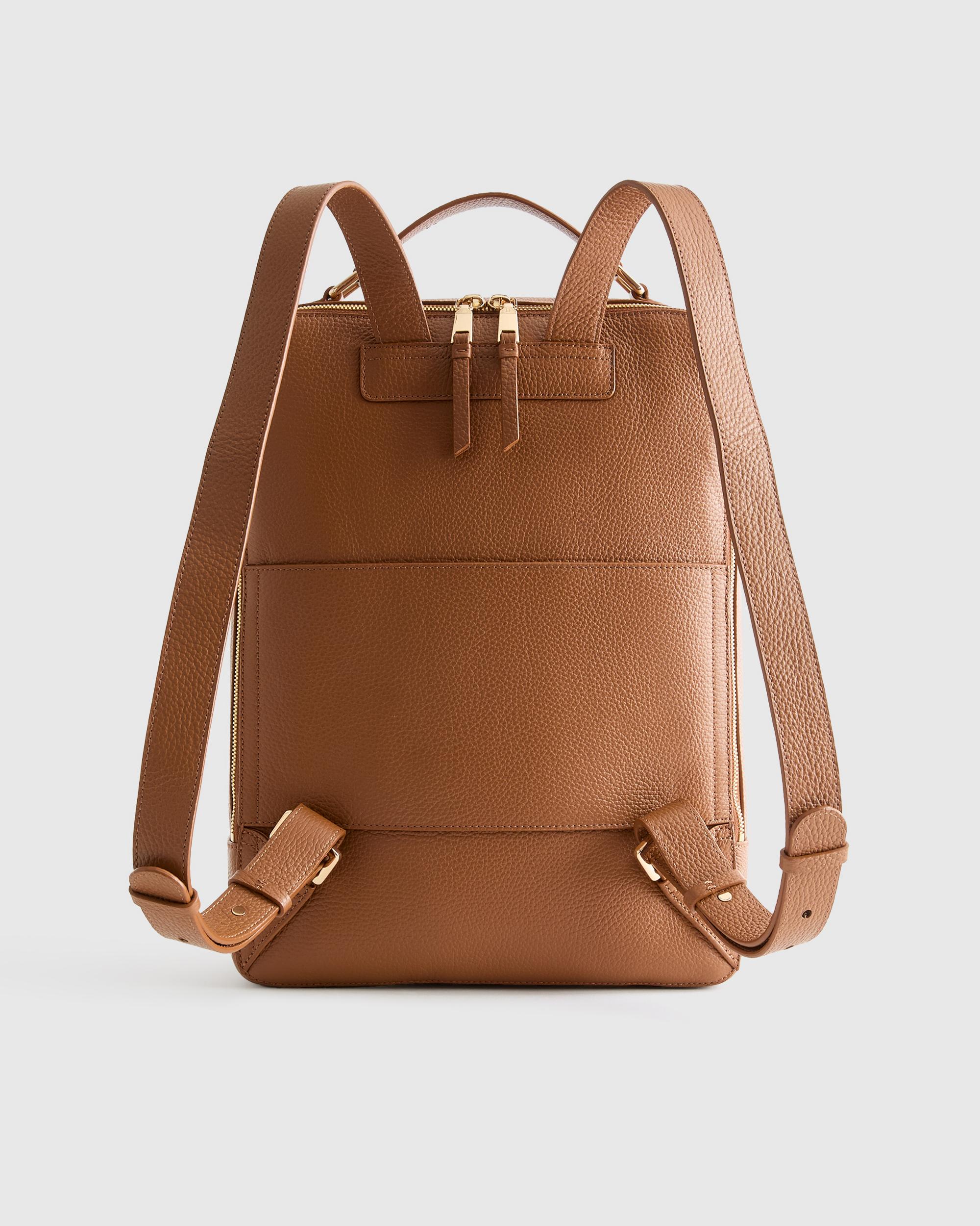 Quince | Women's Italian Leather Laptop Backpack in Cognac Product Image