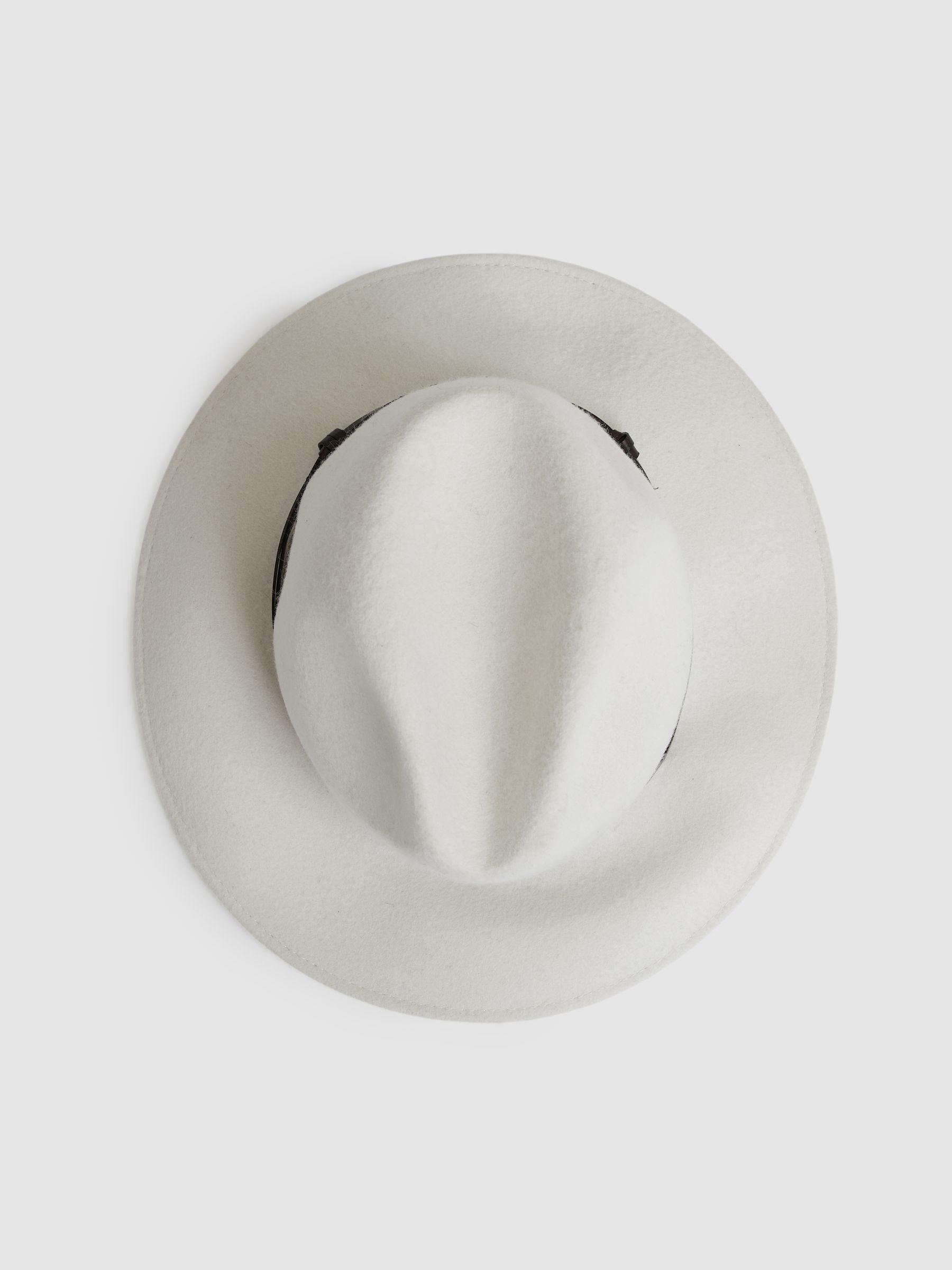 Wool Felt Leather Band Fedora in Ivory Product Image