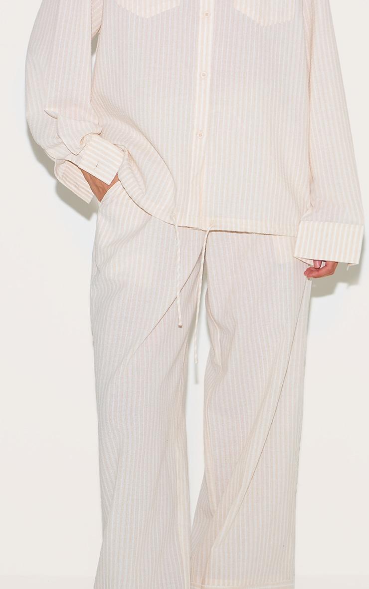 Stone Striped Linen Drawstring Wide Leg Pants Product Image